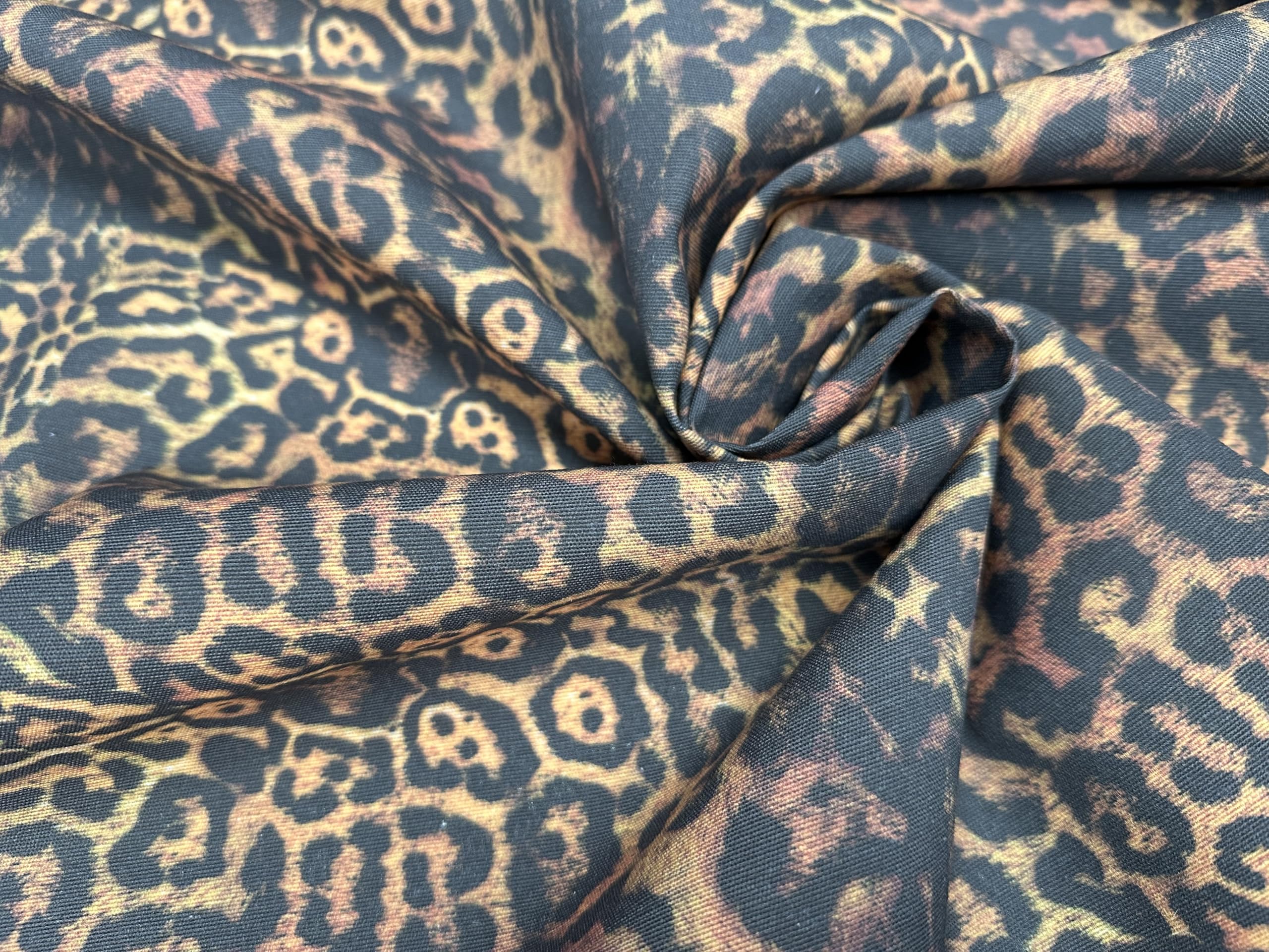 Brown Panther Print Fabric Animal Leopard Canvas for Home Decor Curtains Upholstery Material - 140cm Wide - Sold by The Metre