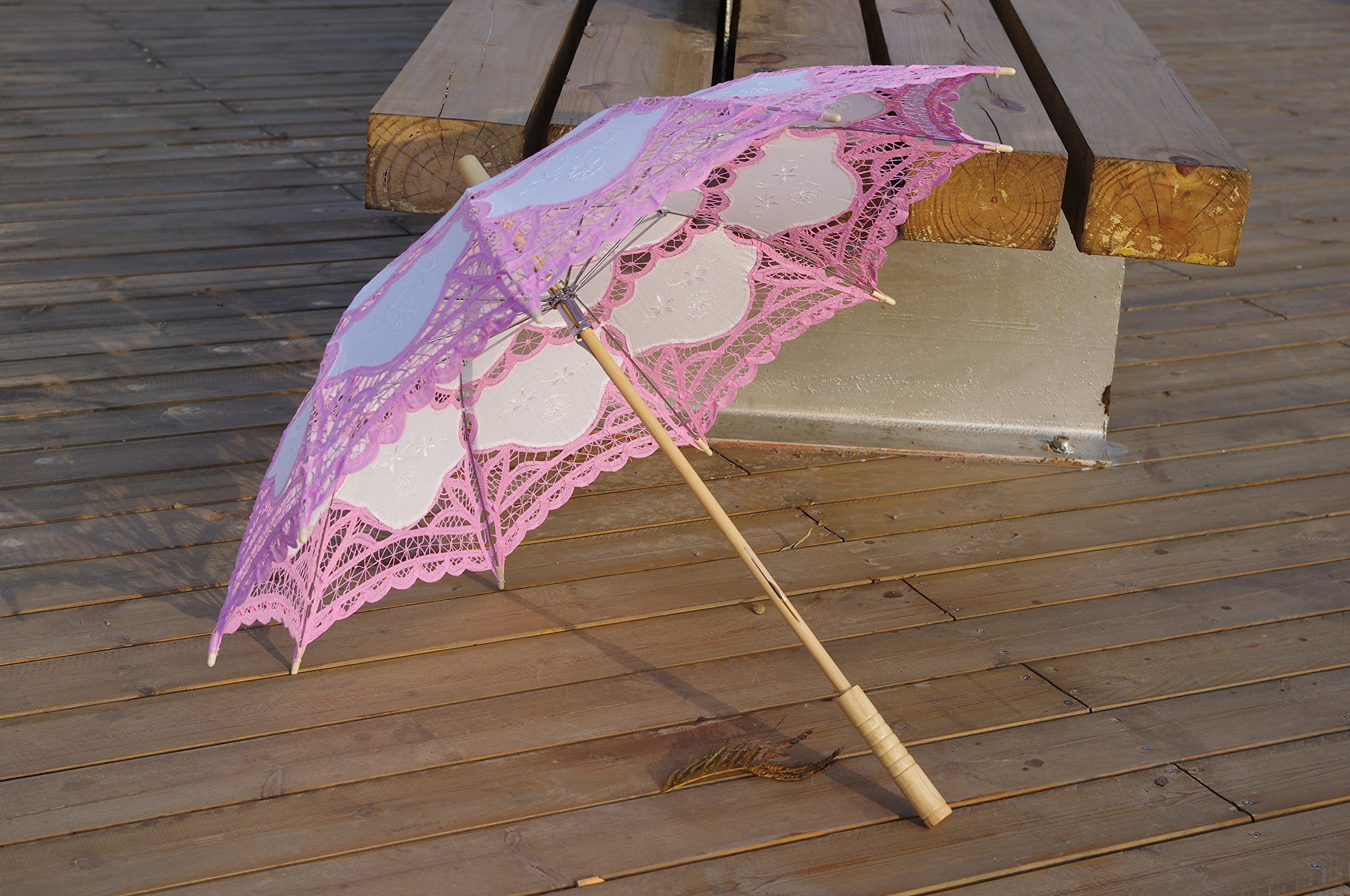 Handgefertigter Sonnenschirm aus Spitze für Hochzeit, Braut, 76,2 cm, Rosa und Weiß