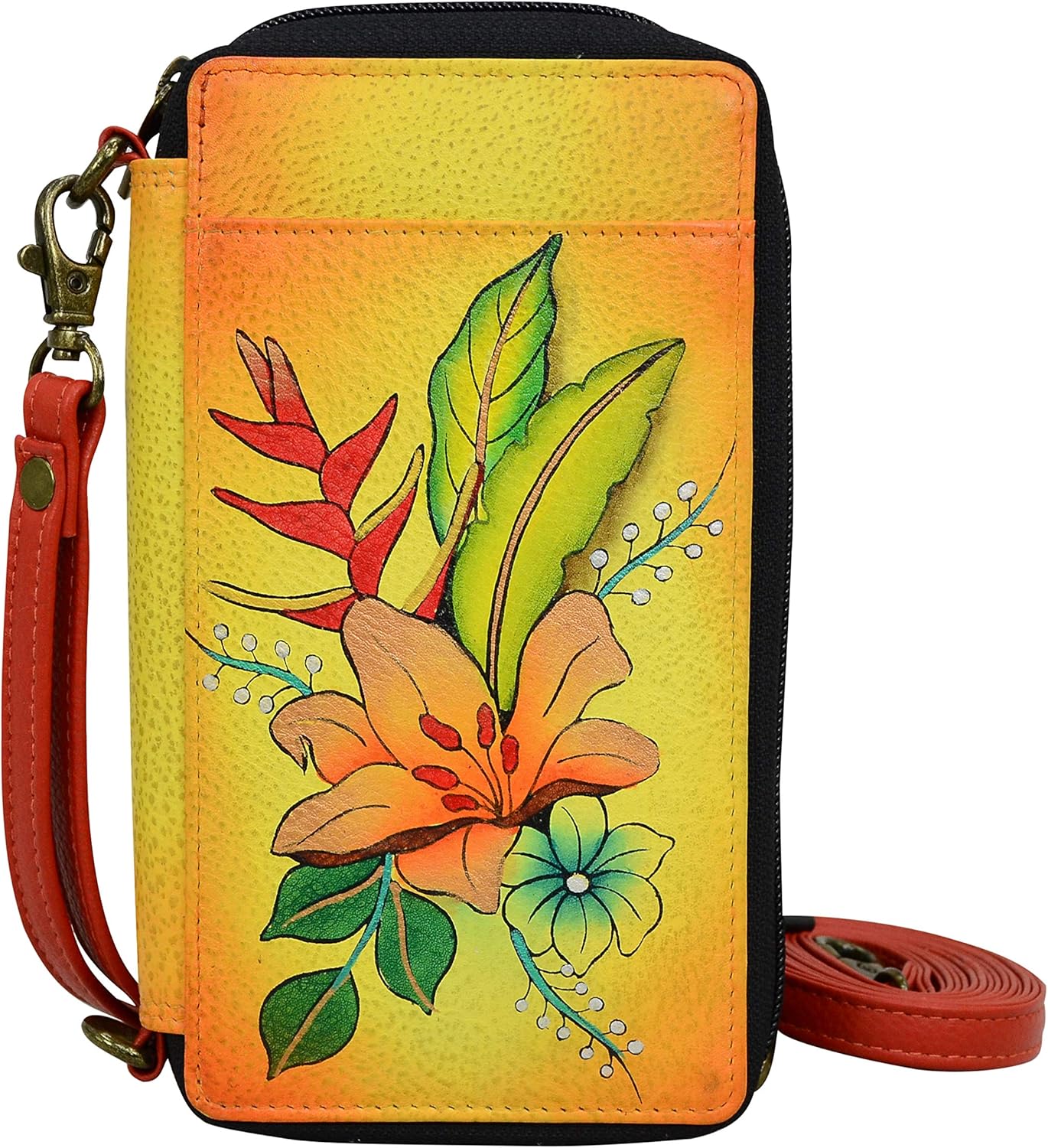 Anna by Anuschka Women's Hand-Painted Genuine Leather Smartphone Case & Wallet - Tropical Bouquet Yellow