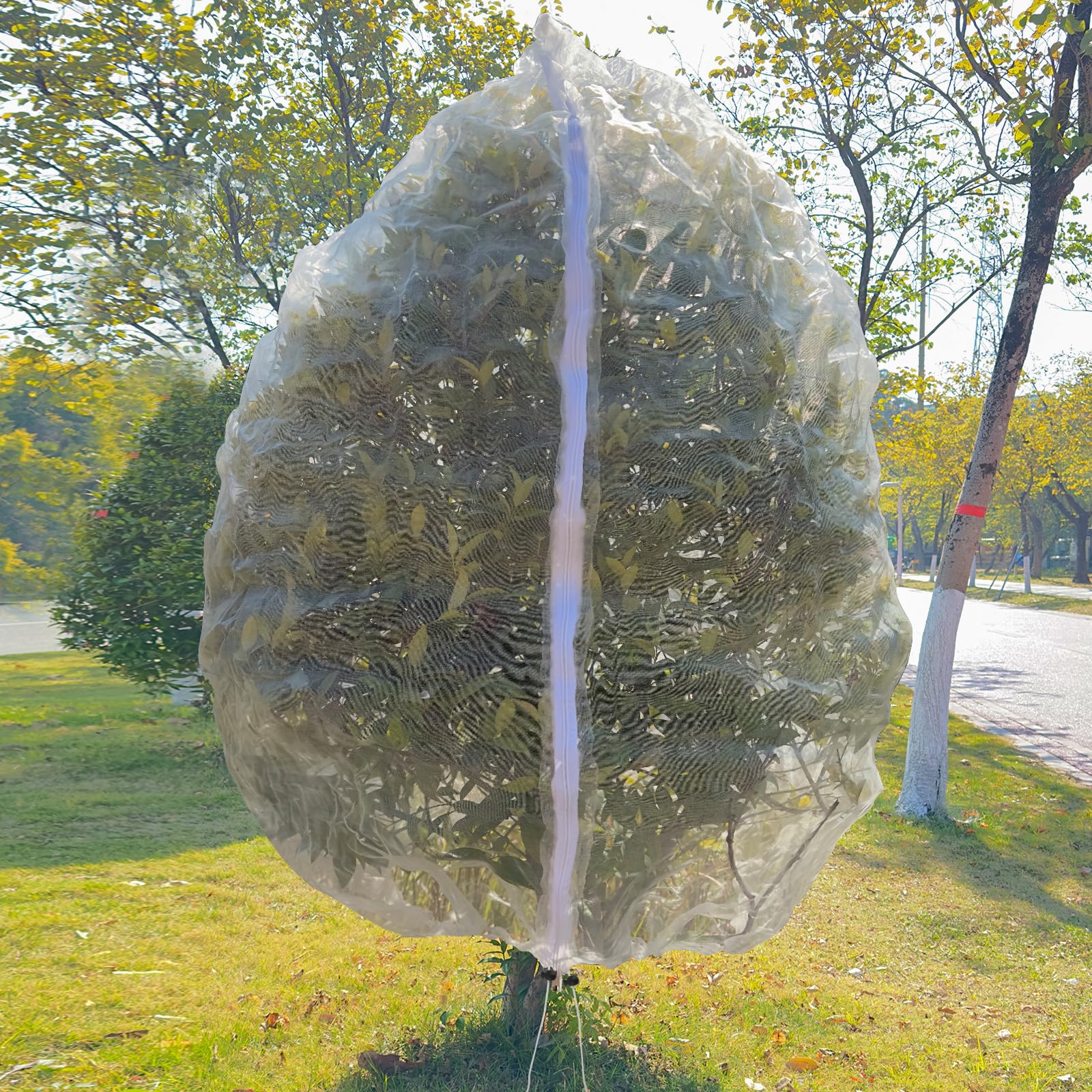 1 paquete de 10 bolsas grandes de red para árboles frutales de 10 pies con cremallera y cordón, red de pájaros para arbustos de arándanos y manzanos, cubierta de red de jardín que protege las plantas