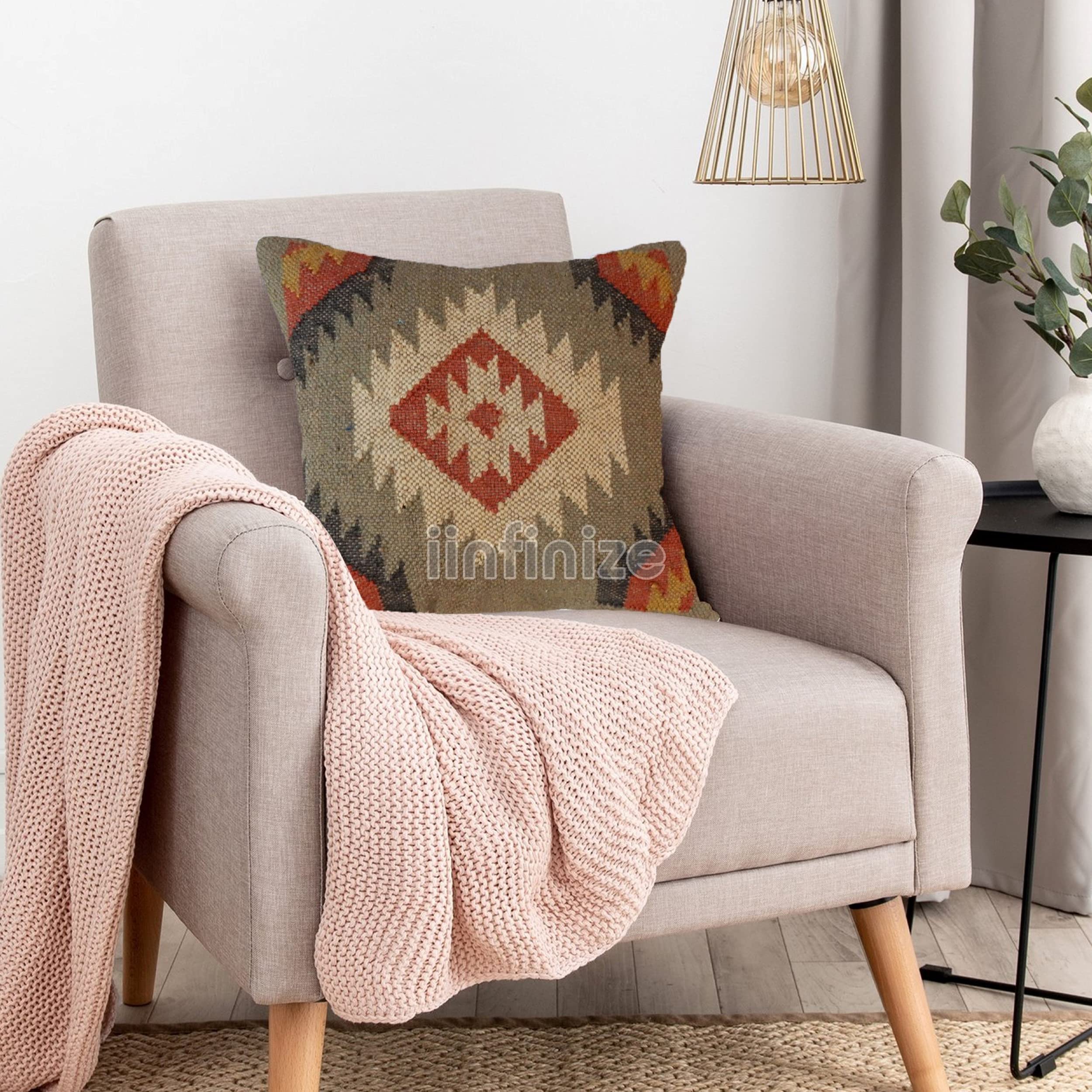 Housse de coussin en jute Kilim 45,7x45,7 cm salon déco carrée