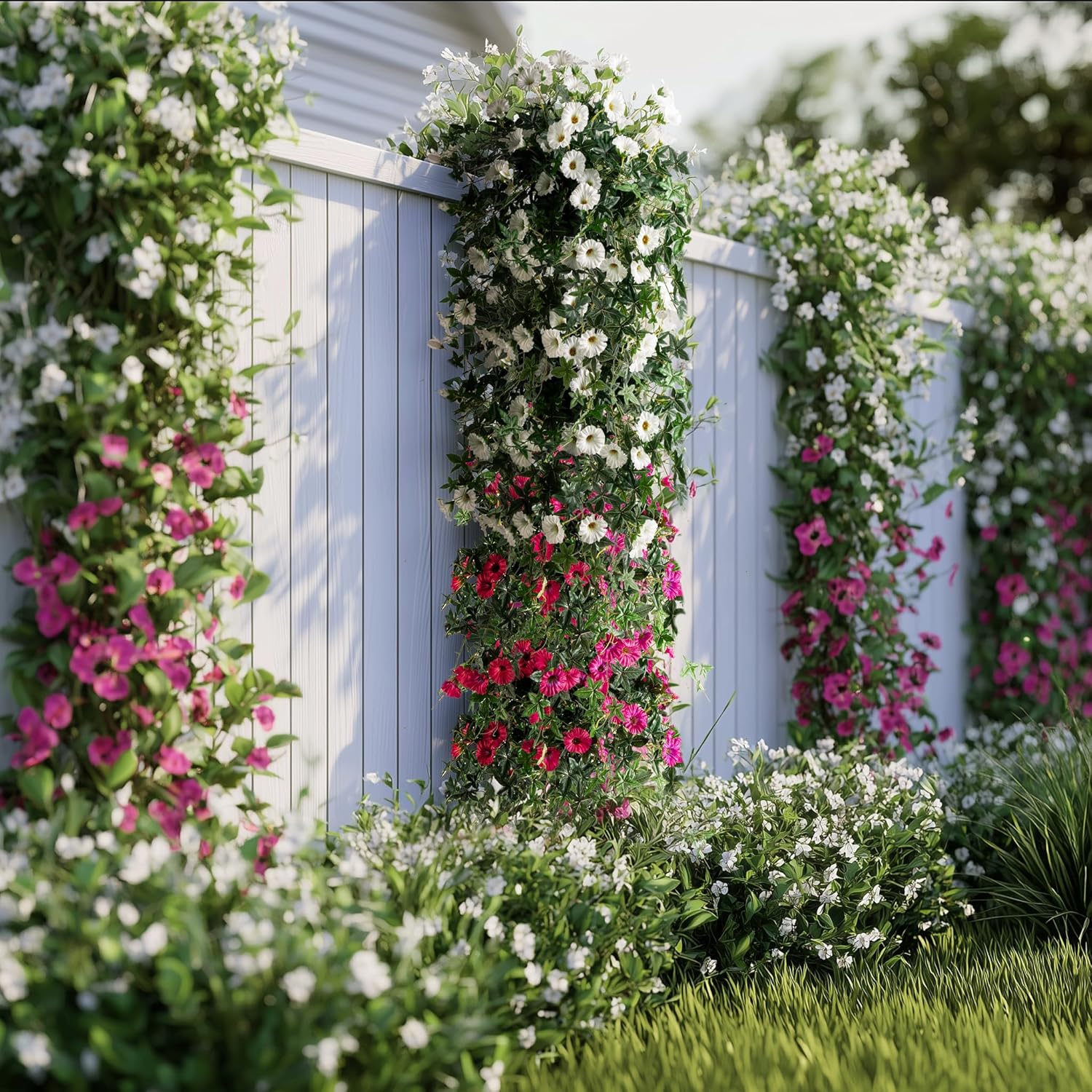 Artificial Flowers Artificial Petunias for Outdoors 2PCS Artificial Hanging Plants Outdoors Silk Flowers with Stems Outdoor Flowers Uv Resistant for Porch DecorTerrace Decor(White)Without Pot - Image 7