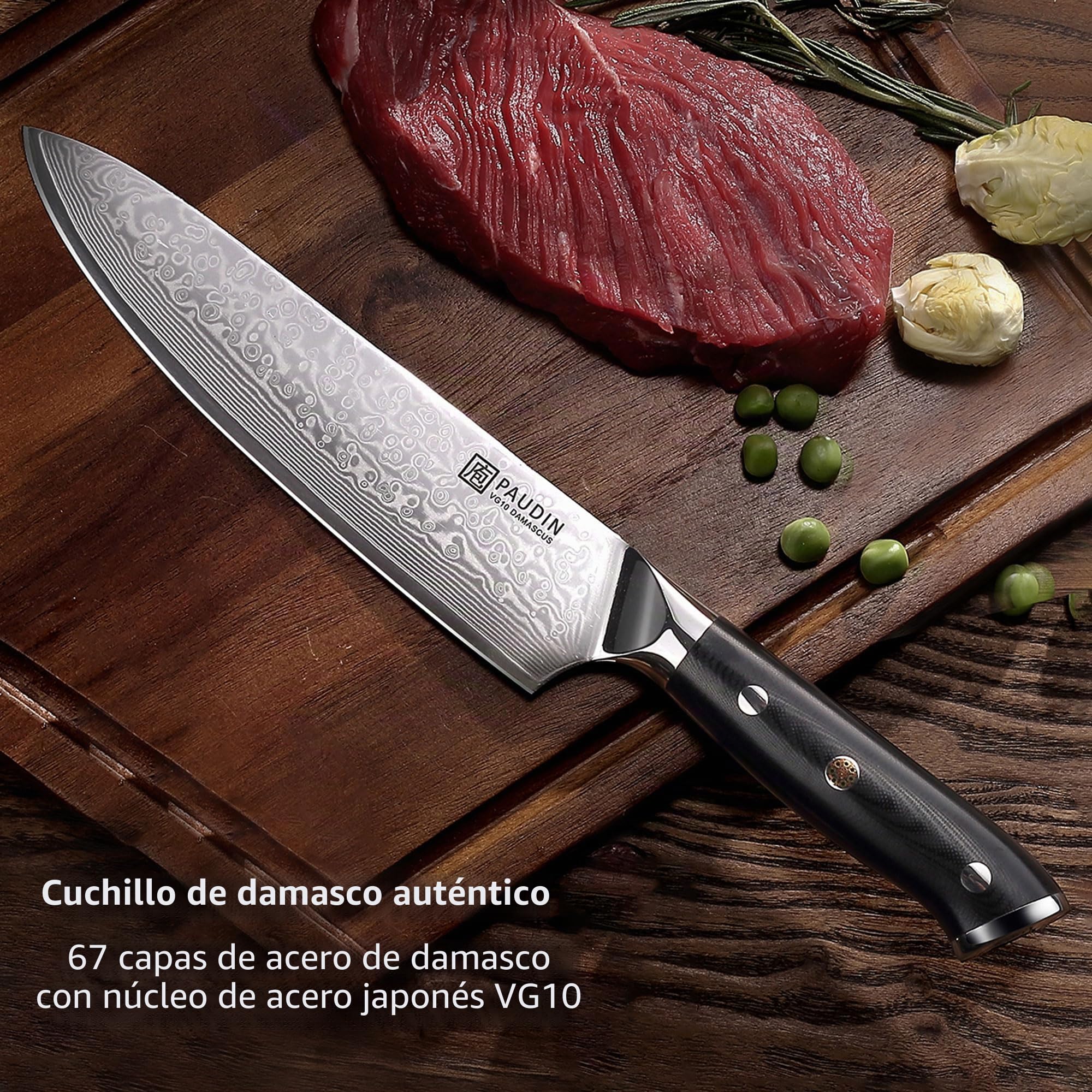 PAUDIN cuchillo jamonero 30 cm, cuchillo de cocina para jamón, cuchillo de pescado profesional de acero inoxidable, cuchillo para salmón extra afilado con mango ergonómico de madera de pakka