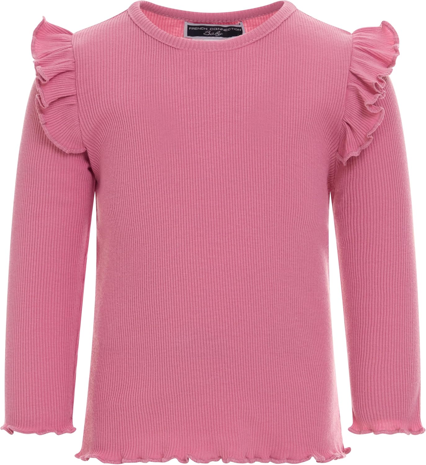 French Connection 3-Pack Baby Girls’ Ribbed Long Sleeve Ruffle Tops – Soft Cotton Blend Shirts – Sizes 12M, 18M, 24M