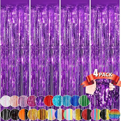 Miniatura 82 de Cortinas de flecos de oropel metálico rojo, paquete de 2 cortinas de fiesta de 3.3 x 8.3 pies para decoraciones de fiesta de cumpleaños, decoración