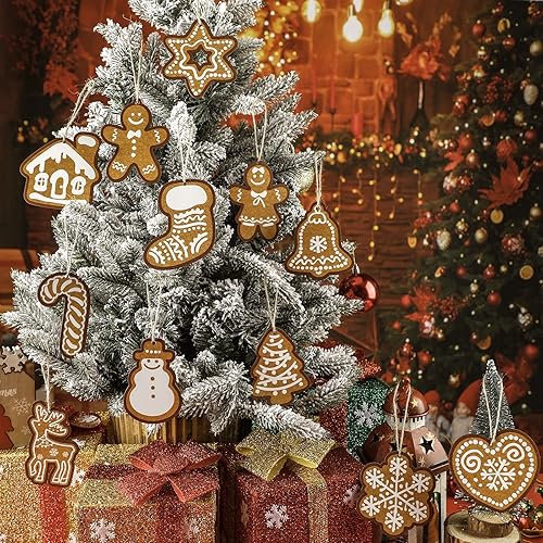 Miniatura 3 de 24 adornos de Navidad, casa de jengibre, copo de nieve, estrella, campana, bastón de caramelo, muñeco de nieve, adornos de alce, adornos colgantes