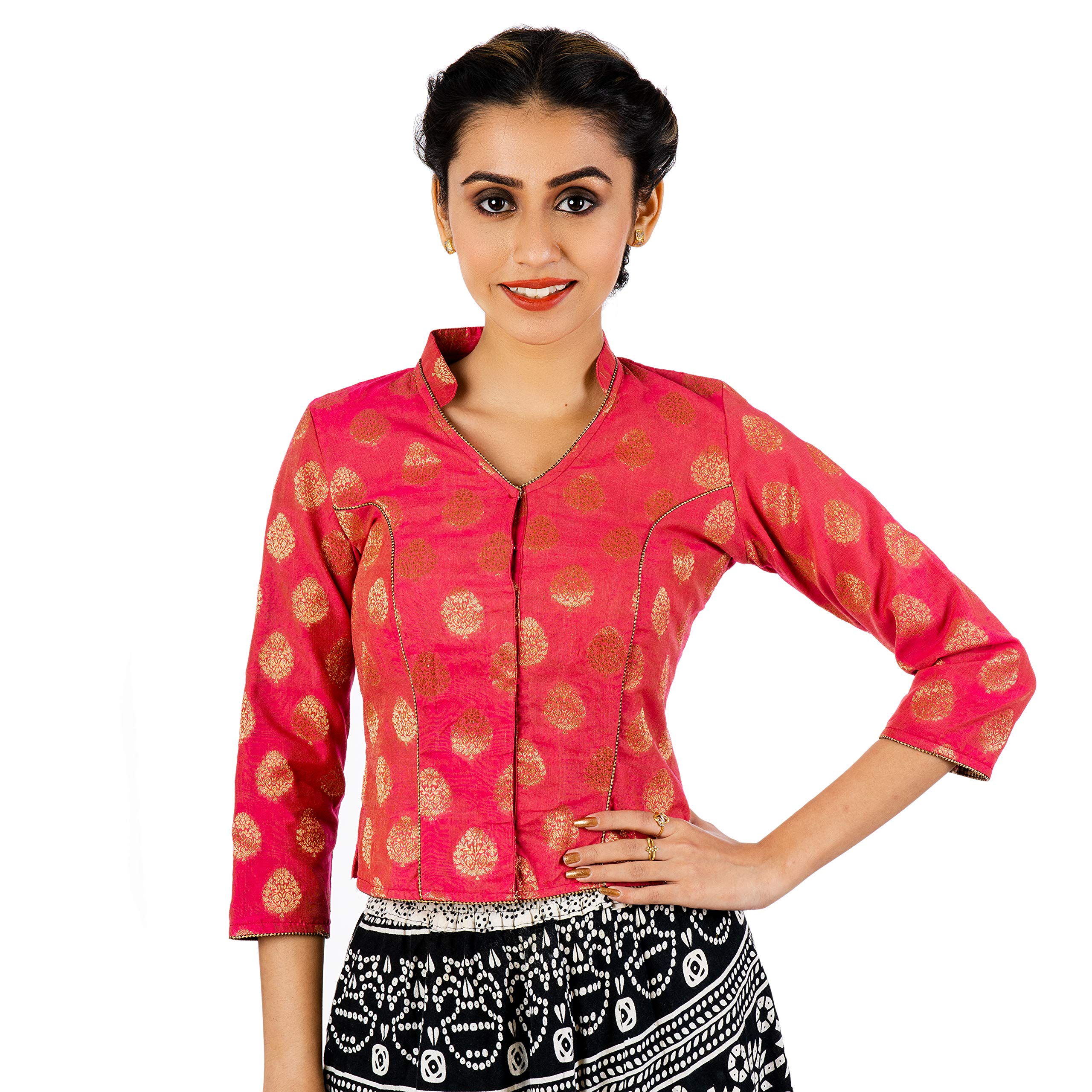 jalpaibon Cotton Women's Pink Elbow Length Sleeves Saree Blouse (Xx-Large)-picture-20