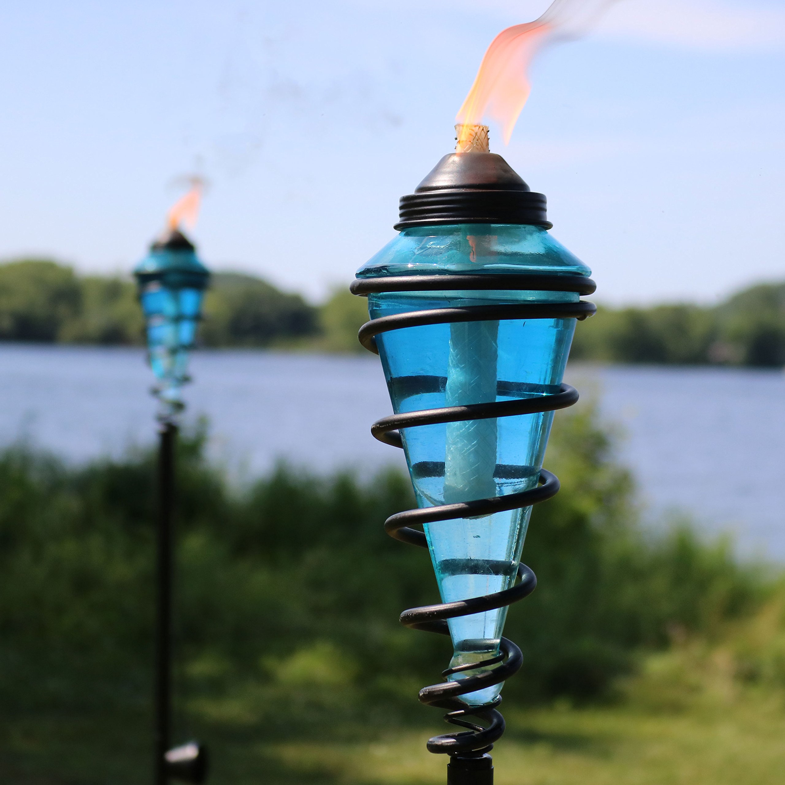 Amazon.com: Sunnydaze Blue Glass Patio Torch with Metal Swirl - 25