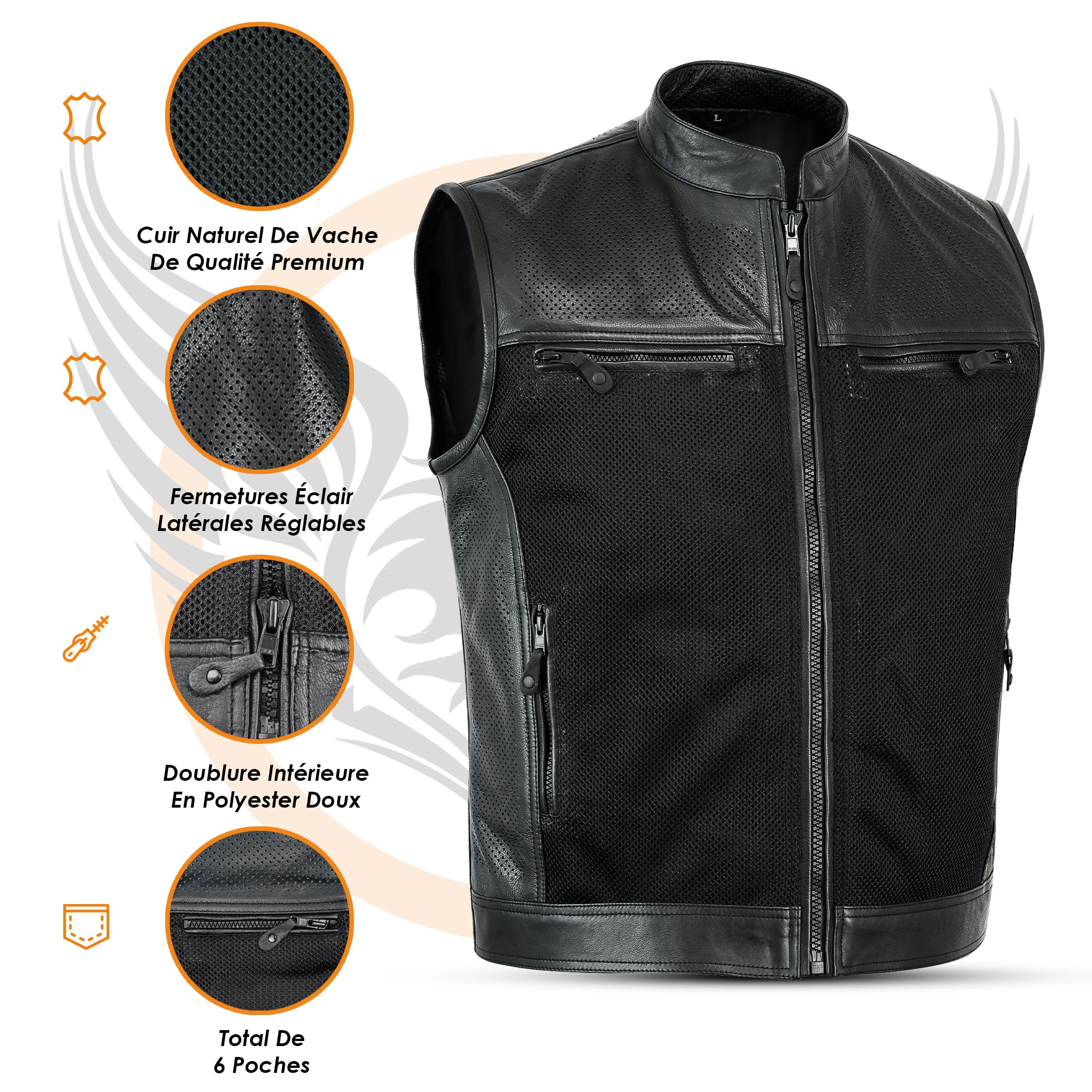 Leatherick Gilet en cuir véritable durable de style perforé pour hommes excellent style