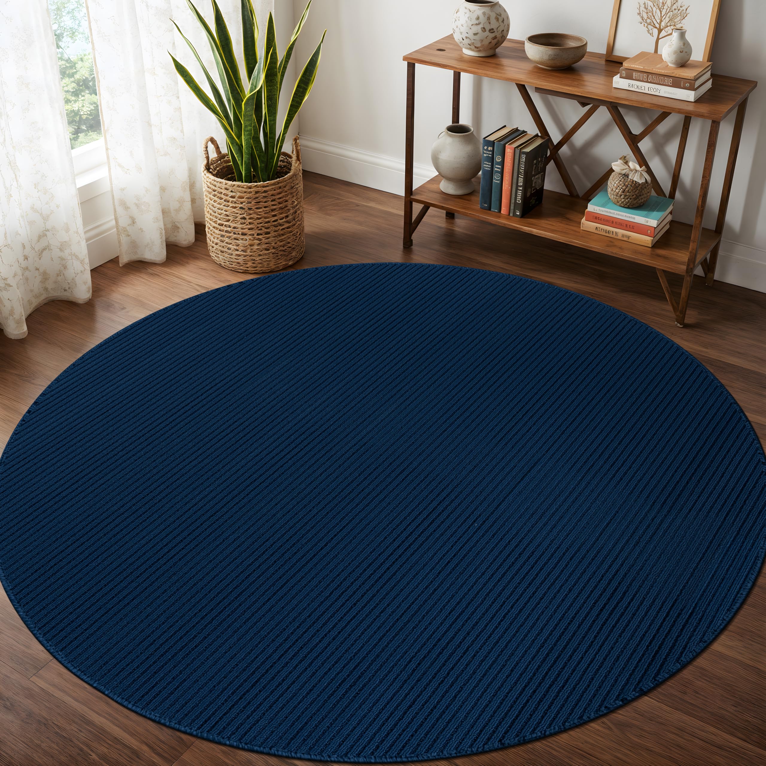 Beverly Rug Non-Slip Modern Rug 6 Round Solid Traditional Rubber Backing Machine Washable Soft Thin Indoor Area Rugs for Living Room Stain Resistant