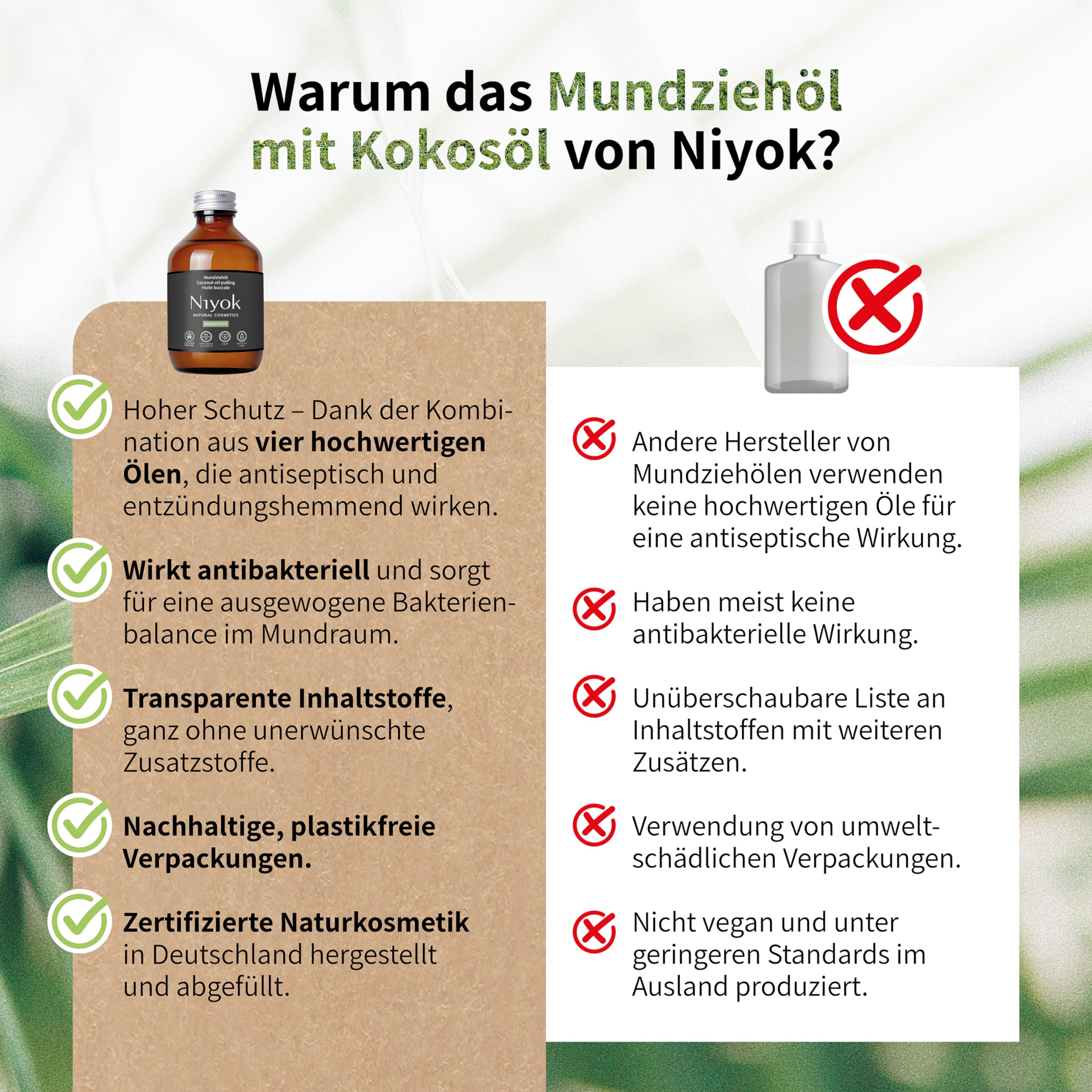Niyok Mundziehöl Pfefferminze 200ml - Bio Kokosöl für Ölziehen (Packung mit 4)