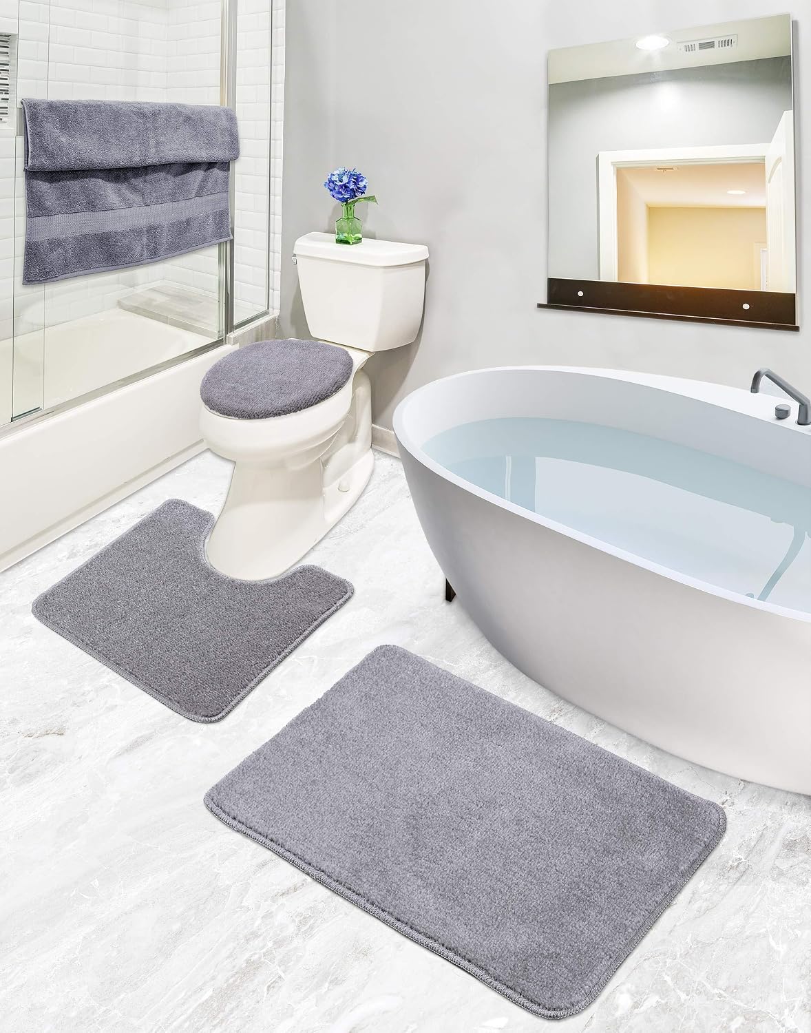 Sweet Home Stores ECO Collection Washable Bathroom Mat Set, 3 Pieces, Grey, 18" x 30"