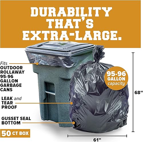 Miniatura 2 de Plasticplace Revestimientos para botes de basura de 95-96 galones  Bolsas de basura negras resistentes de 1.5 mil  61 x 68 pulgadas (50 unidades)