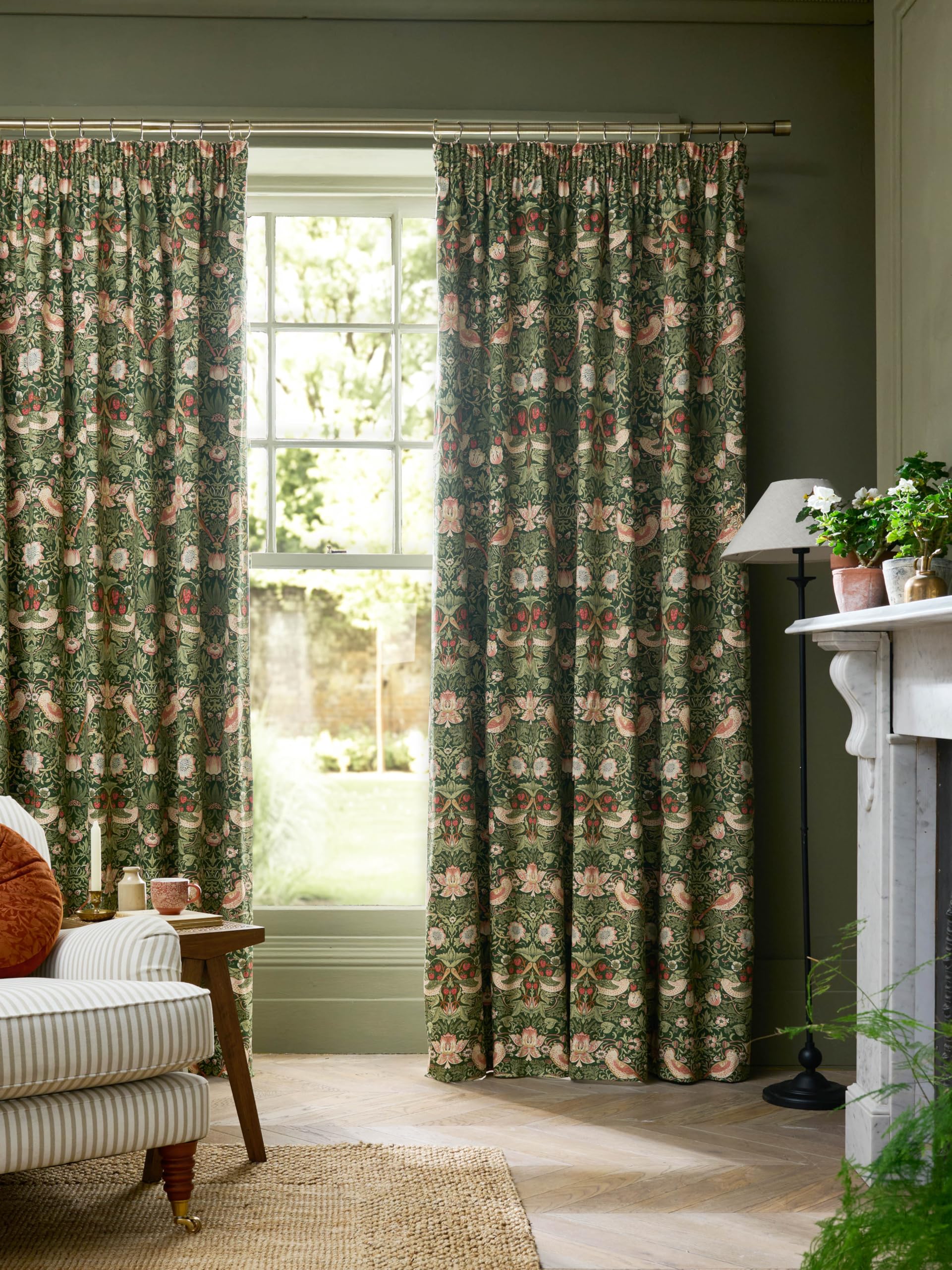 William Morris At Home Nettle Strawberry Thief Blackout Pencil Pleat Curtains In - 66"X54" (168Cmx137cm)