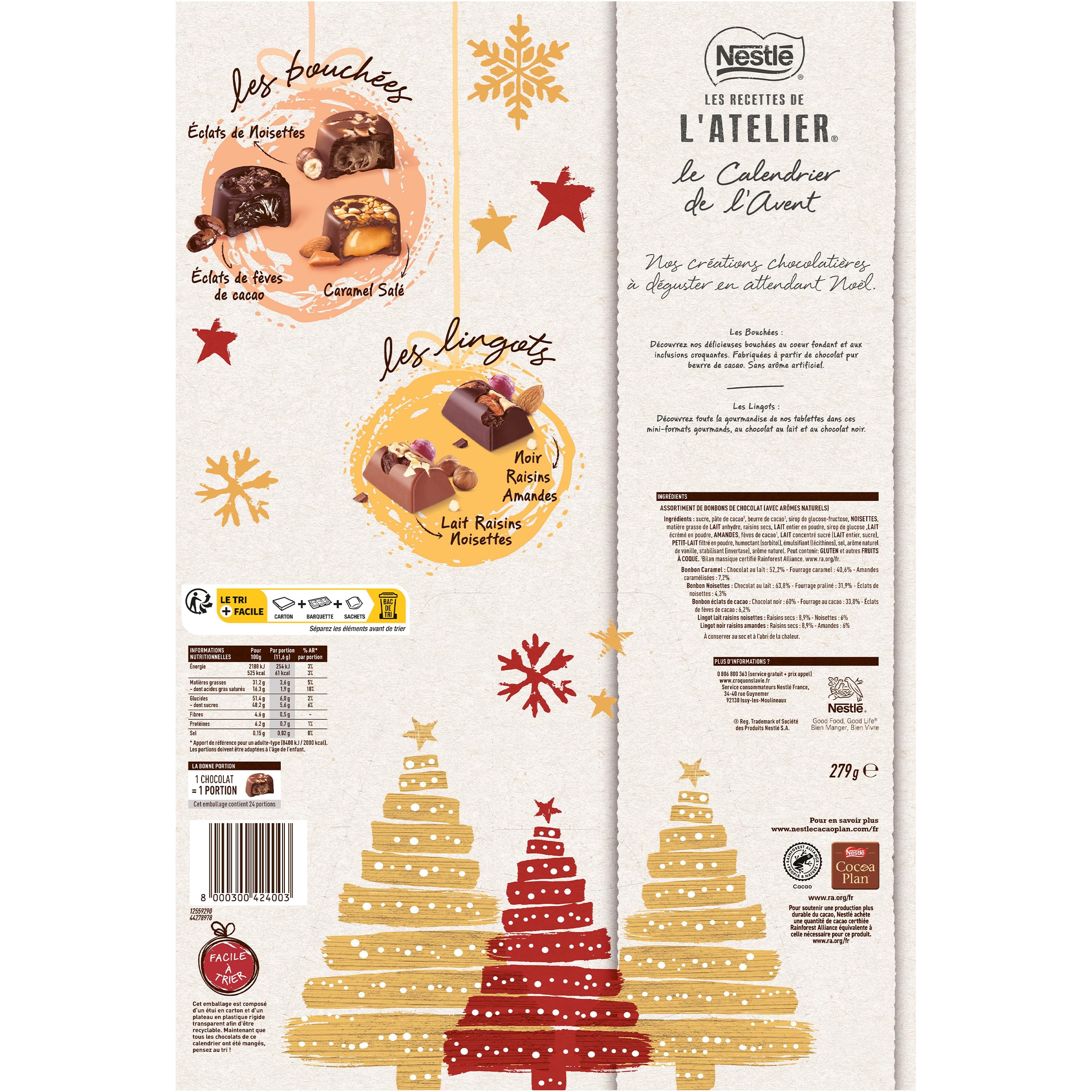 Nestlé Les Recettes de l'Atelier - Calendrier de l'Avent Chocolat de Noël - 279 g