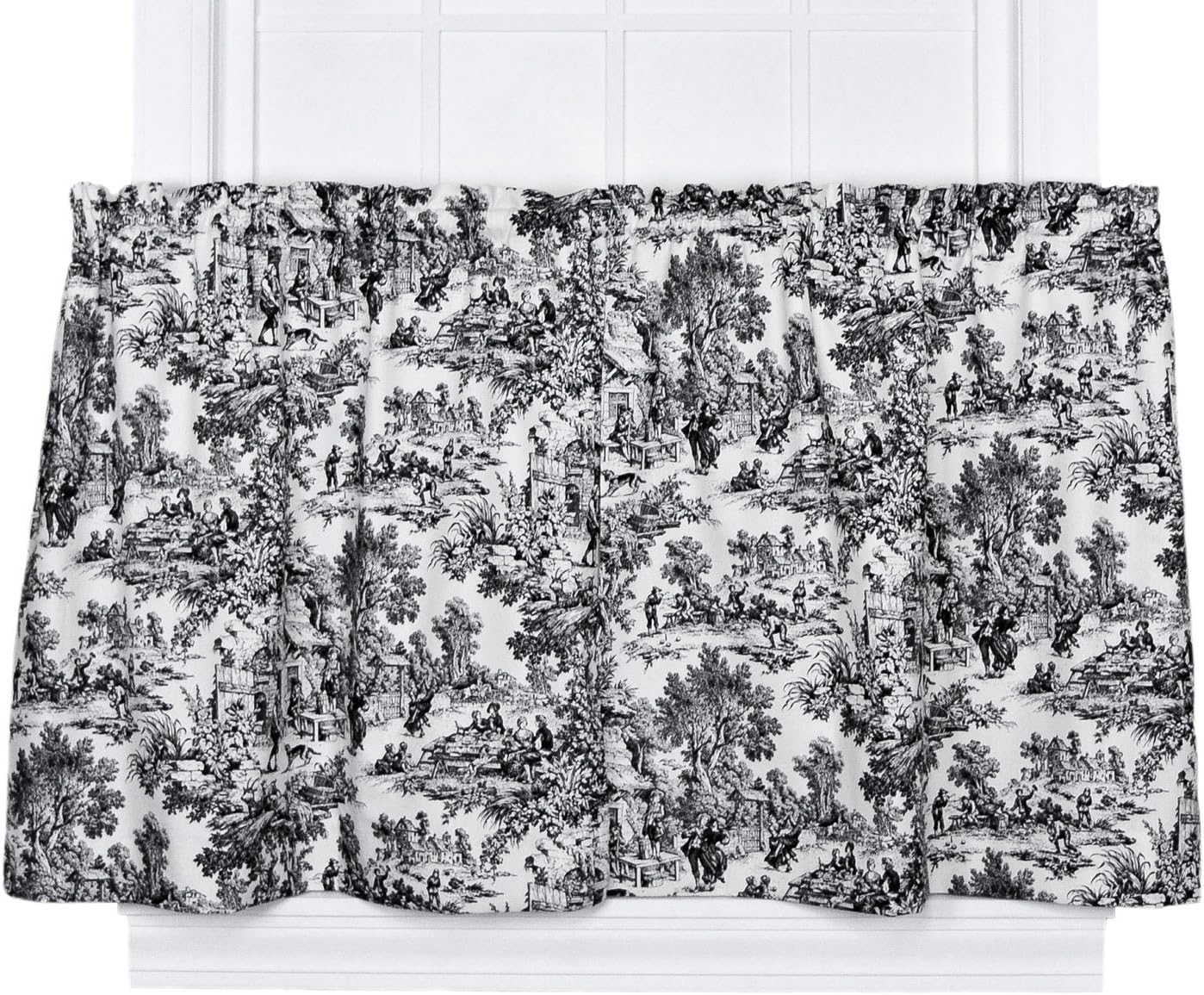 Victoria Park Toile 68-Inch-by-24 Inch Tailored Tier Curtains, Black