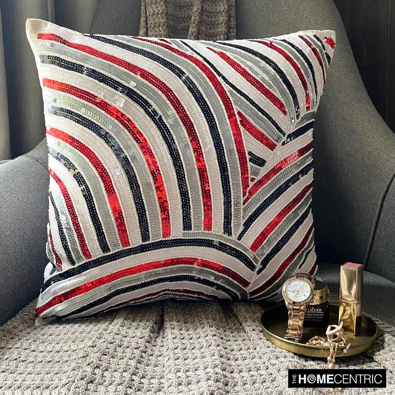 The HomeCentric Euro Pillows, Red Euro Size Pillowcases 26x26 inch (65x65 cm) Silk Euro Pillow Cases, Abstract, Modern European Sham Pillow Covers Easter - Red N Black Streaks