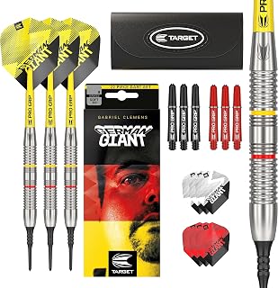 Target Darts Gabriel Clemens 18G Brass Dartpfeile Softdarts-Set - Mit Zusätzlichem Zubehör-Geschenkpaket Silber und Gelb
