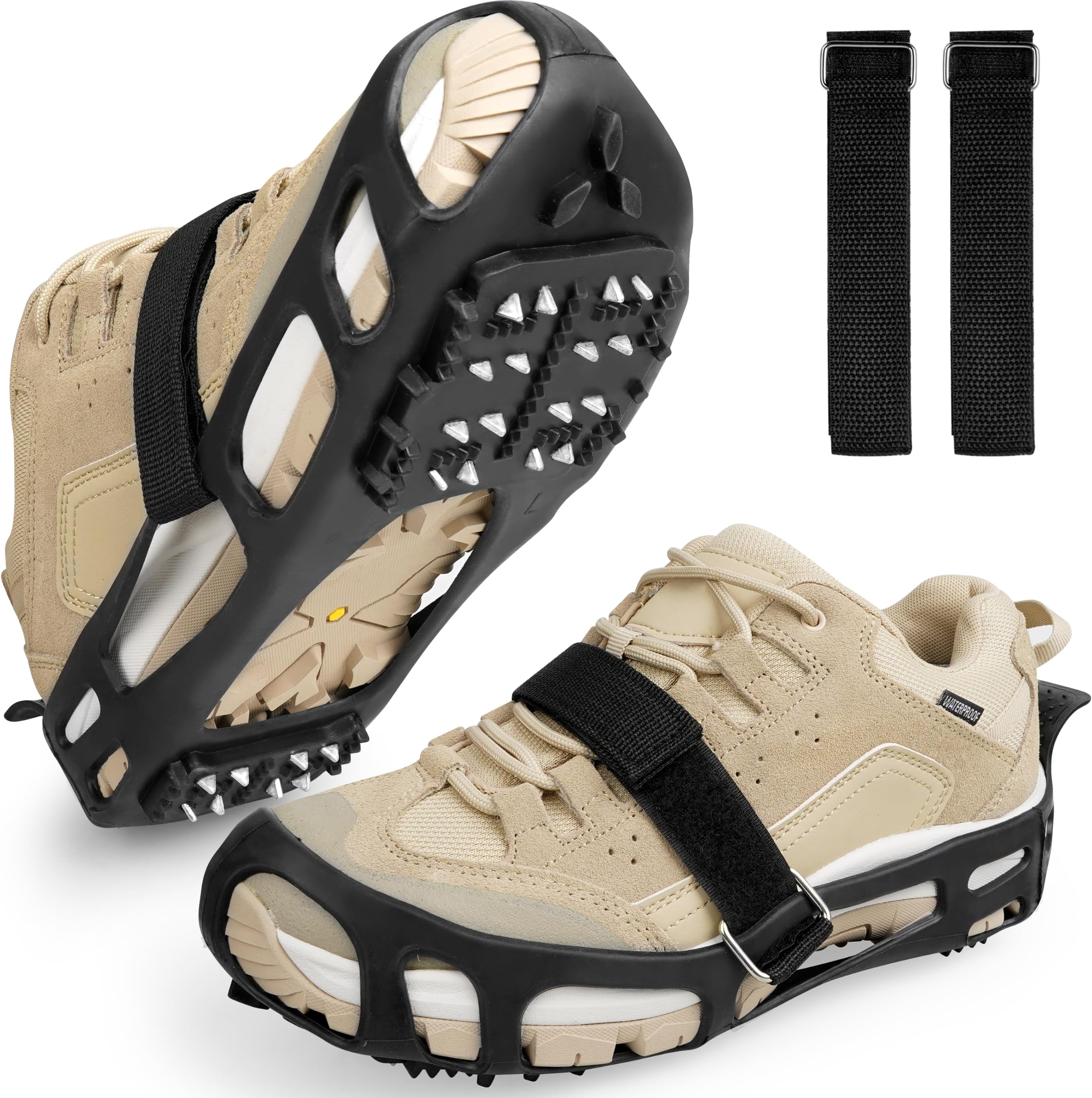 Ice Cleats Snow Traction Cleats Crampon for Walking on Snow and Ice Non-Slip Overshoe Rubber Anti Slip Crampons Slip-on Stretch Footwear for Winter Walking Hiking Shoveling