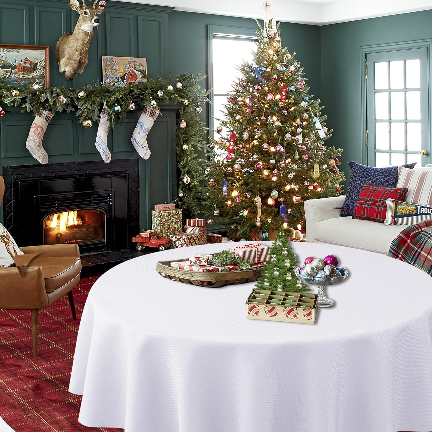 Biscaynebay Textured Fabric Round Tablecloths 90", White Water Resistant Table Cloths Circle Folding Table Covers Linen for Dining, Kitchen, Wedding and Parties etc. - Image 7