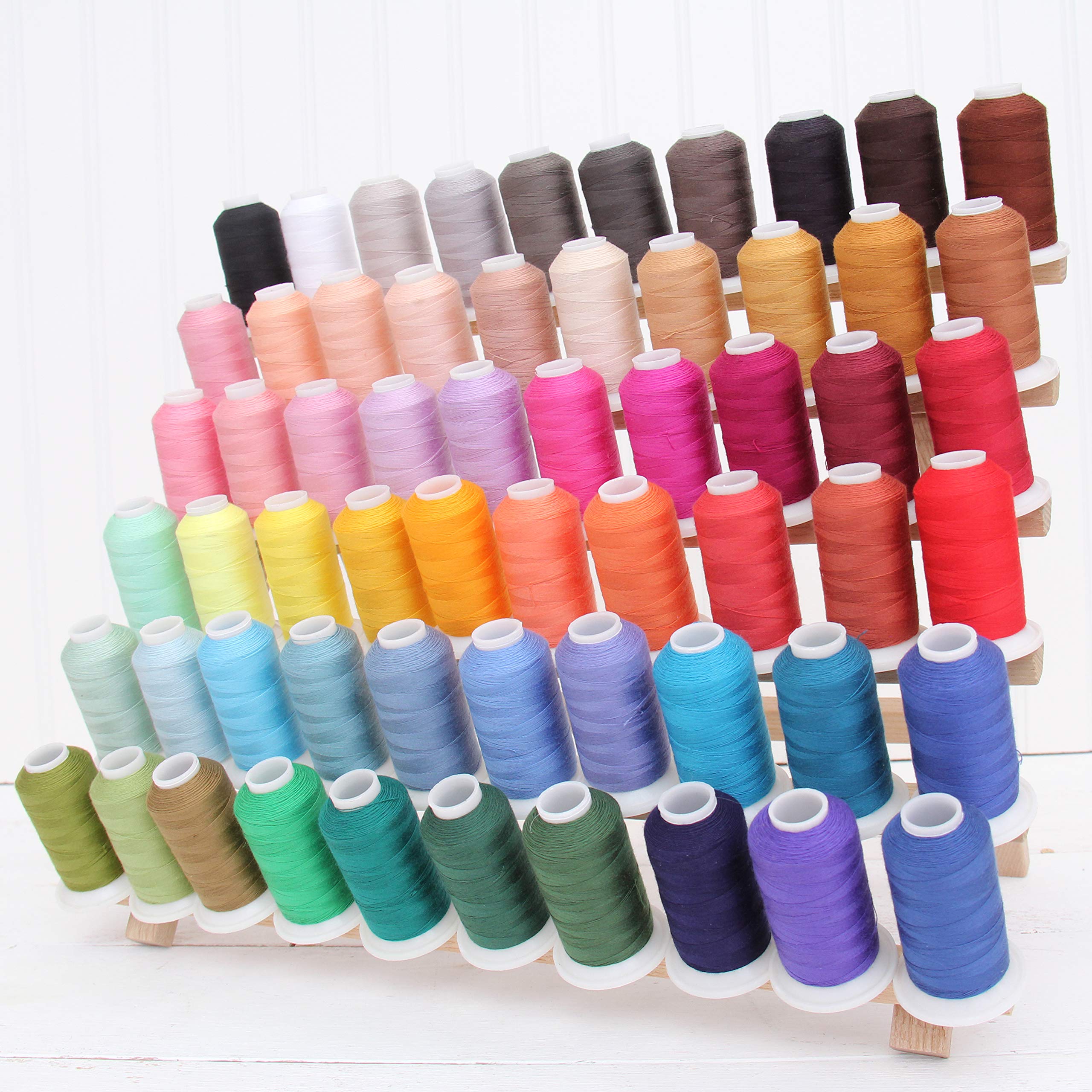 Threadart Polyester-Allzweck-Nähgarn, 60 Kegel, Set mit 600 m Kegeln, stark fusselfrei, gesponnenes Polyester, Gewicht 50S/3, Regenbogenfarben