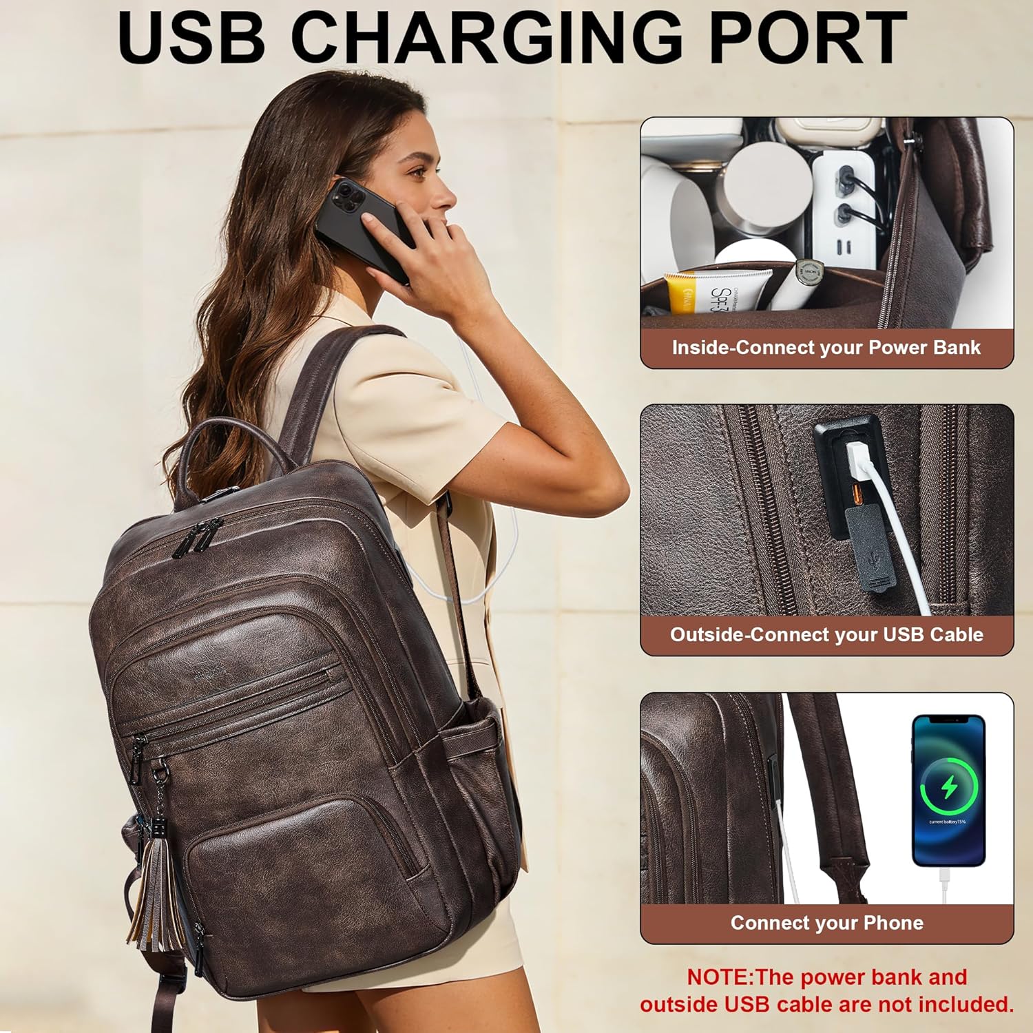 Shrrie 17 Inch Laptop Backpack for Women,Vegan Leather Backpack Purse,28L Work Business College Travel Computer Backpacks with Pouch Pocket for Large Capacity Cup & USB Charger,Chocolate