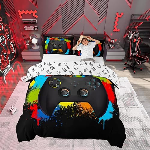 Miniatura 44 de Funda de edredón de sóftbol tamaño Queen para niños y niñas, juego de ropa de cama de color amarillo degradado, funda de edredón para juegos Camping