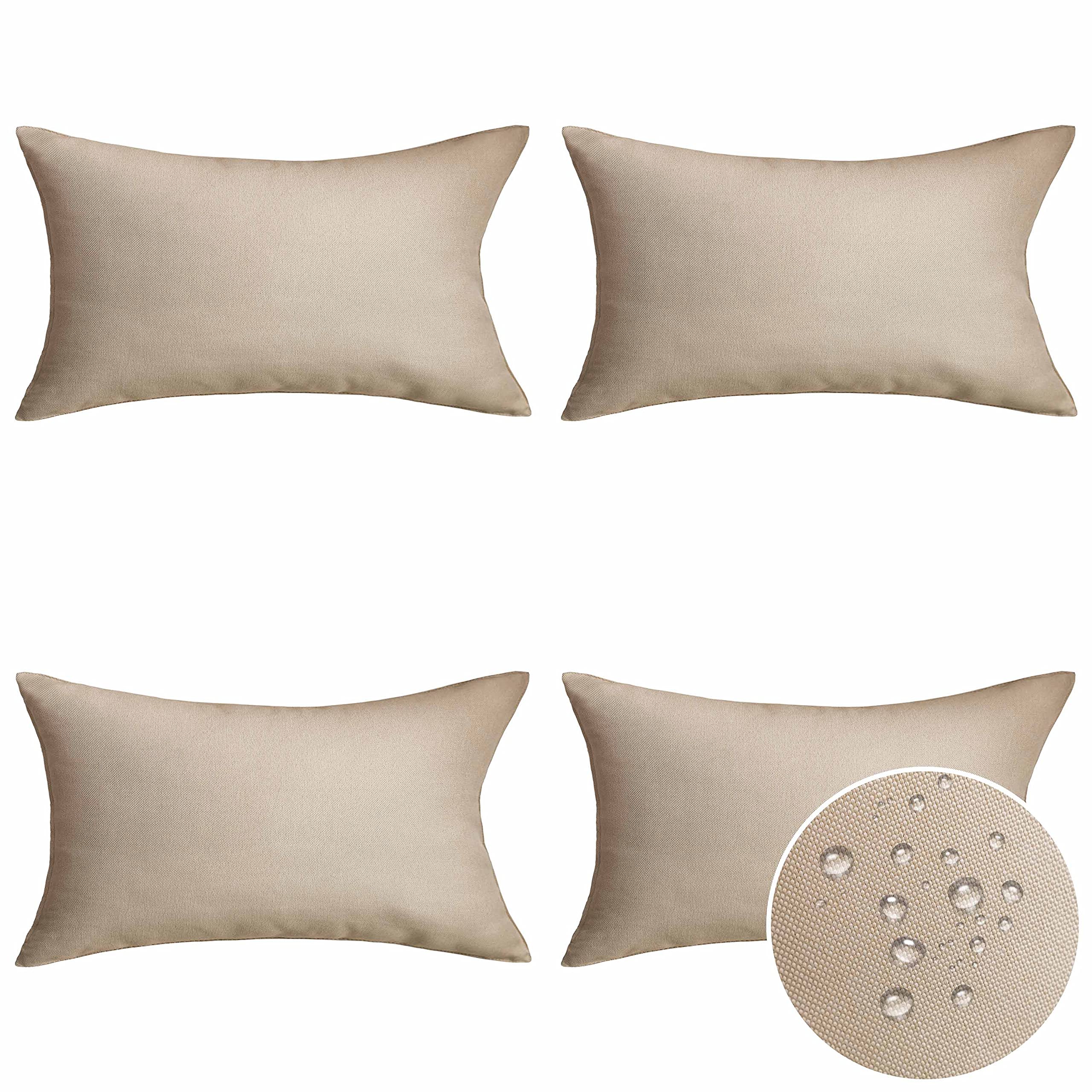 Home Brilliant Rectangle Pillow Cover 12x20 Linen Pillow Covers Waterproof Outdoor Throw Pillows for Patio, 30x50 cm, Set of 4, Light Linen