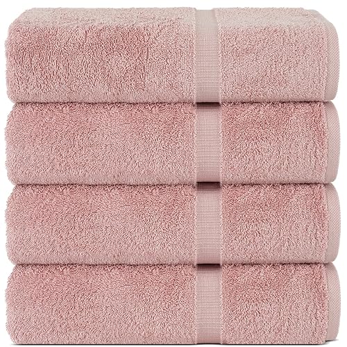 Chakir Turkish Linens | Hotel & Spa Quality 100% Cotton Premium Turkish Towels | Soft & Absorbent (4-Piece Bath Towels, Pink) - Pink - Bath Towel - Set of 4
