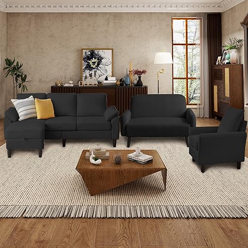 4 Pieces Corduroy Living Room Sets with Sofa, Ottoman, Loveseat and Chair