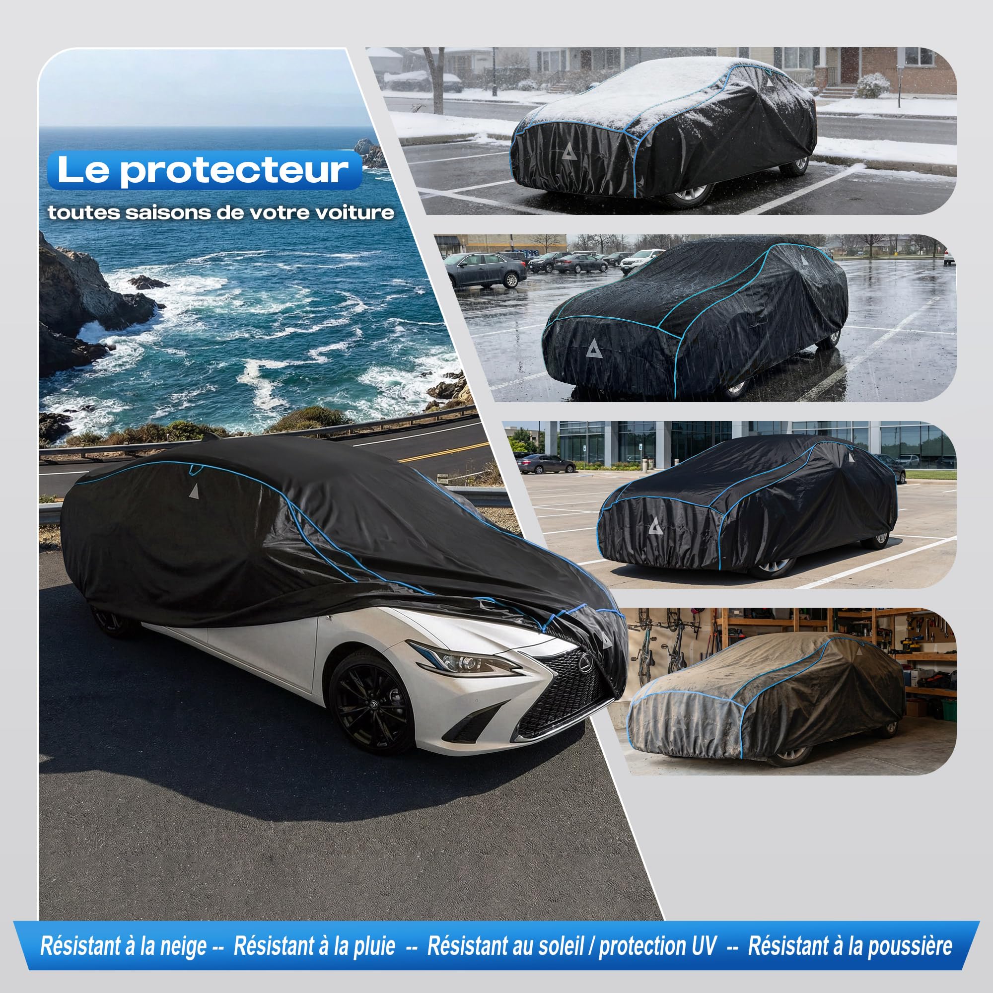 Funda Anti-Granizo para Coche - Protector de EVA Reforzado, Impermeable, Protección Solar UV, Antiviento, Incluye Visera Parasol Independiente, Apta para Sedanes y Turismos (430-460 cm)
