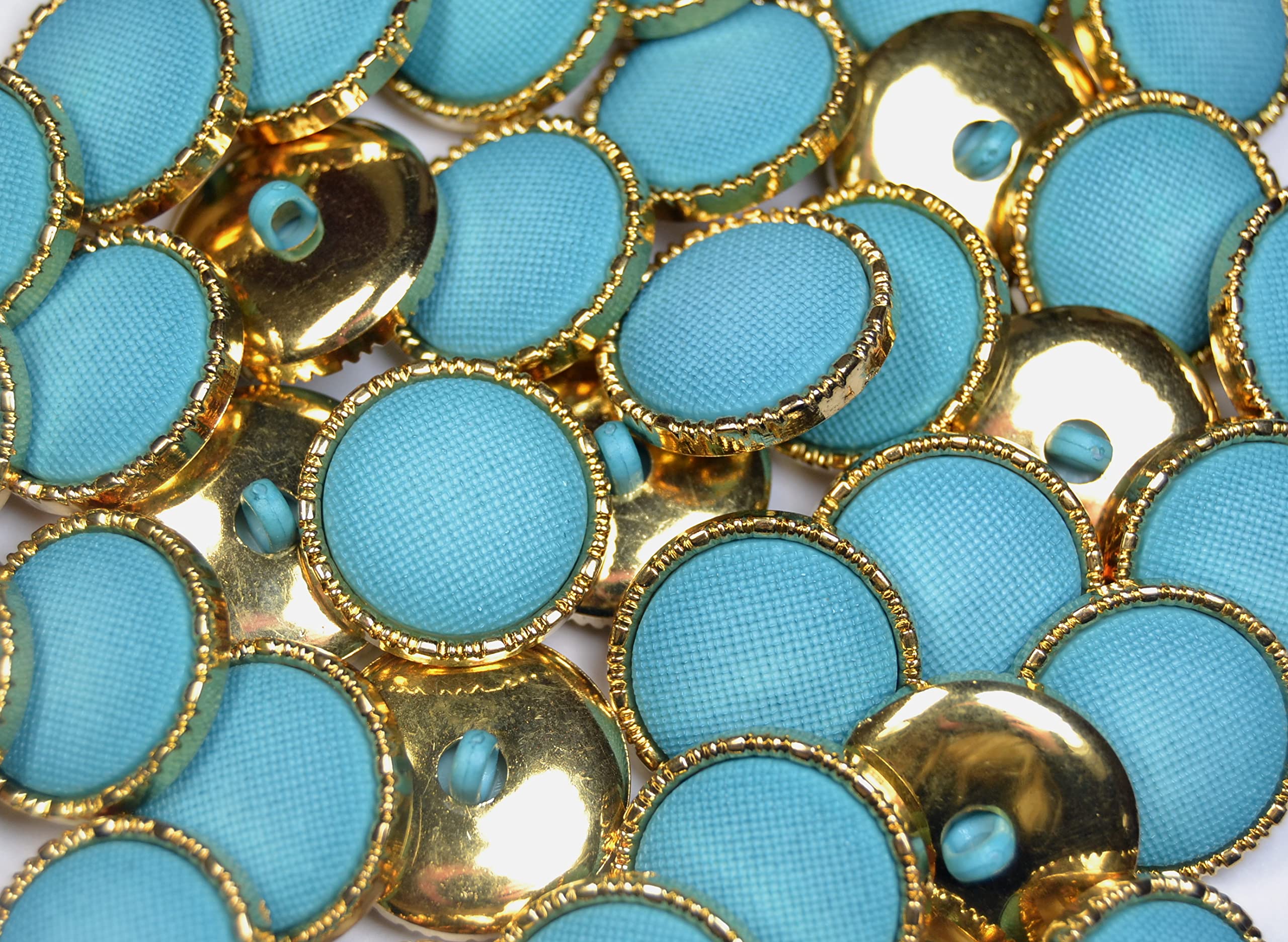 celloexpress Mock Fabric Gold Imitation Cover Shank Buttons - Dressmaking & Sewing Crafts (Teal - 20mm, Pack of 100)