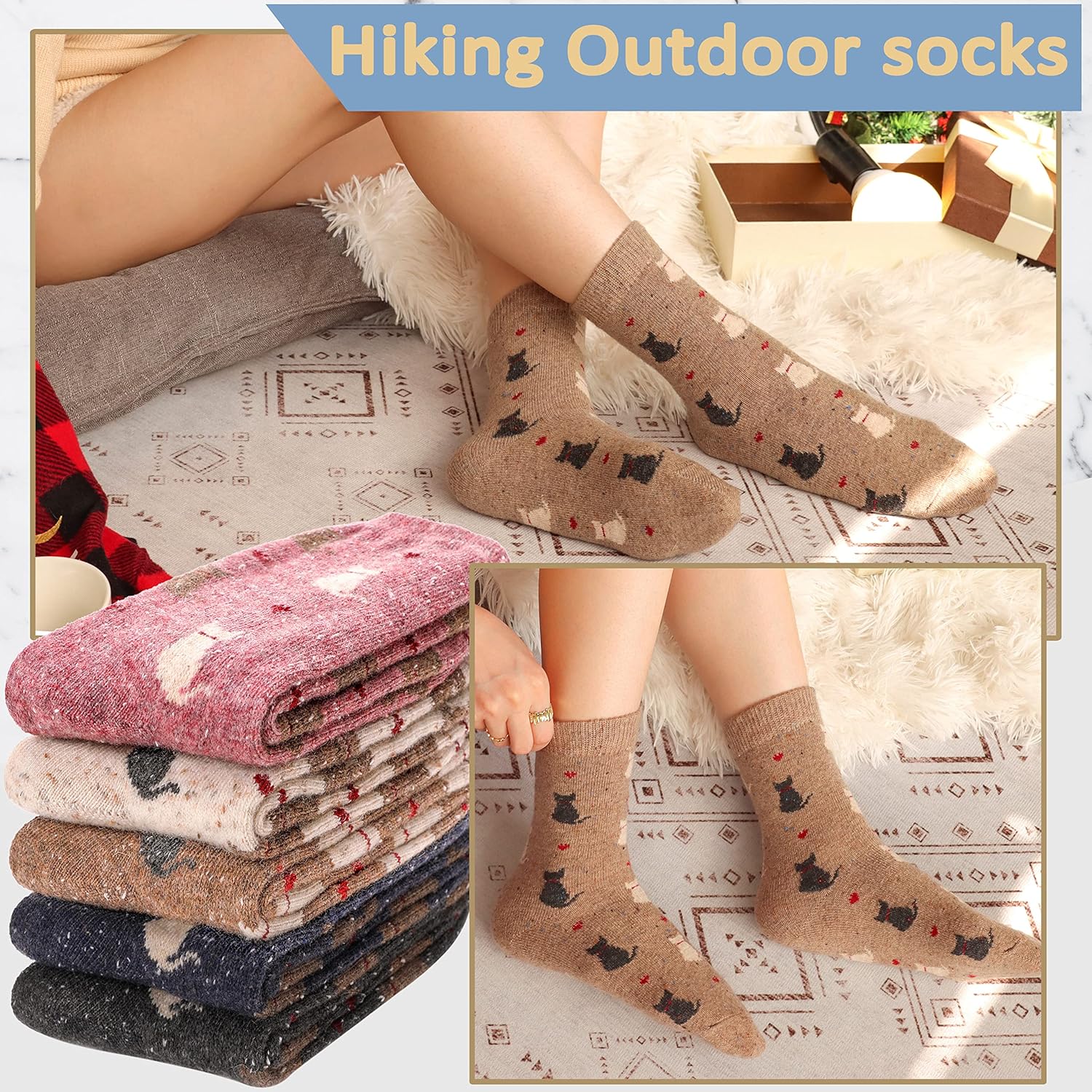 EBMORE 5 Pairs Merino Wool Socks for Women Thermal Warm Thick Winter Hiking Knit Cozy Crew Duty Work Soft Socks for Ladies - Image 3