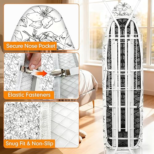 Vista 5 de Funda y almohadilla para tabla de planchar, acolchado extra ancho y grueso de 18x49 pulgadas para plancha, funda para tabla de planchar resistente a