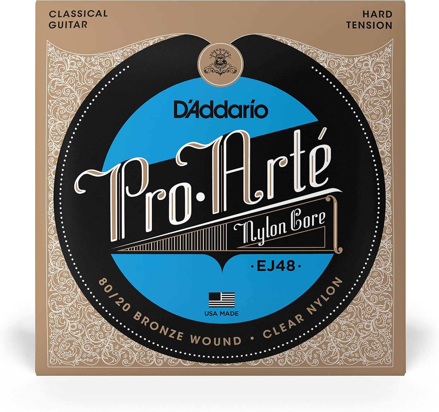 D'Addario Guitar Strings - Pro-Arte Classical Guitar Strings - EJ48 - Nylon Guitar Strings - 80/20 Bronze Wound, Nylon Core - Hard Tension