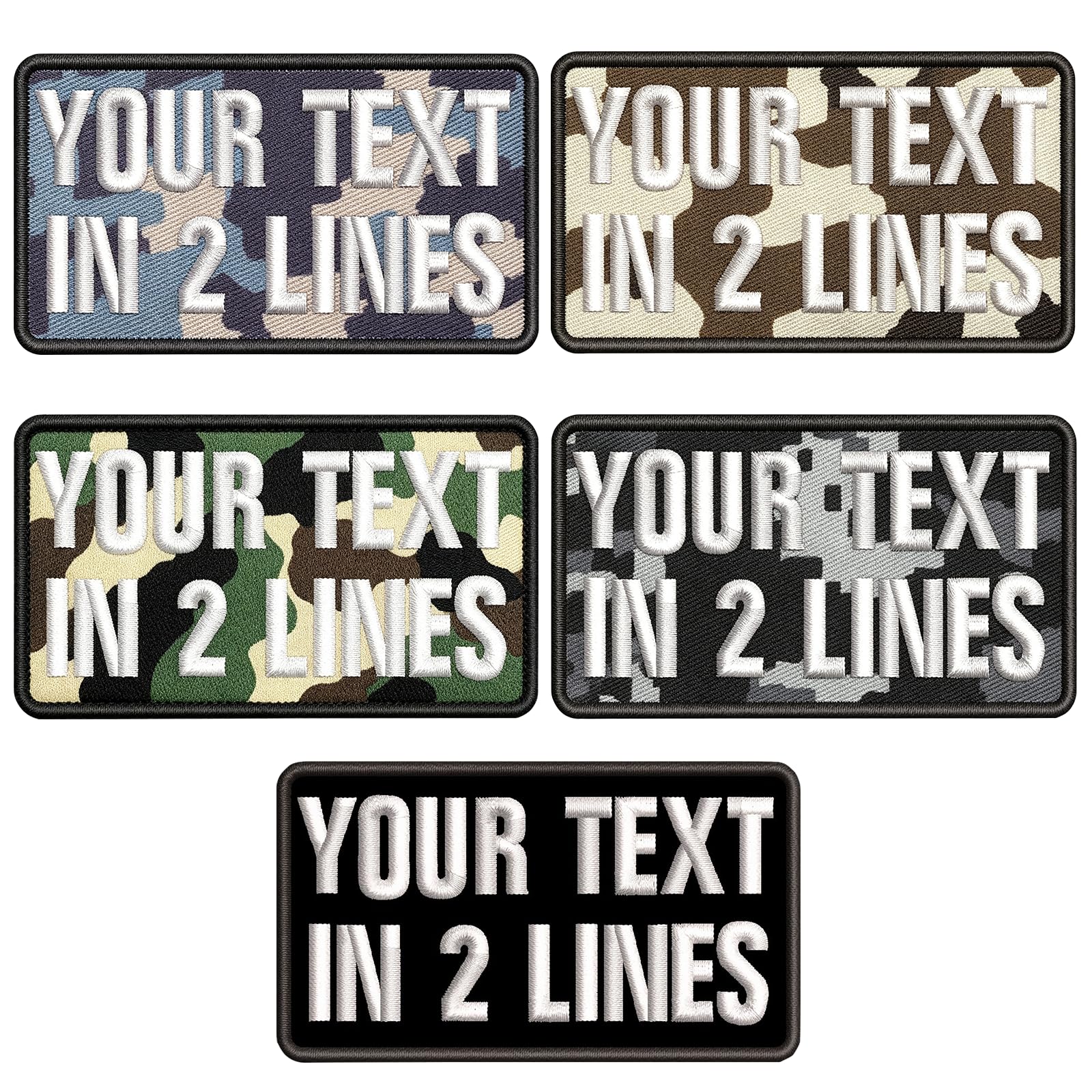 2PCS Custom Name Patches 3.5" W x 2" H, Embroidered Military Text/Number Tag, Tactical Badge for Backpack Vest Uniforms Hat, Hook or Iron On (Camouflage)