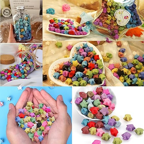 Miniatura 2 de JINSTABAG 720 hojas de tiras de papel de estrella de origami, tiras de papel de estrella con purpurina de 18 colores, papel de estrella de la suerte