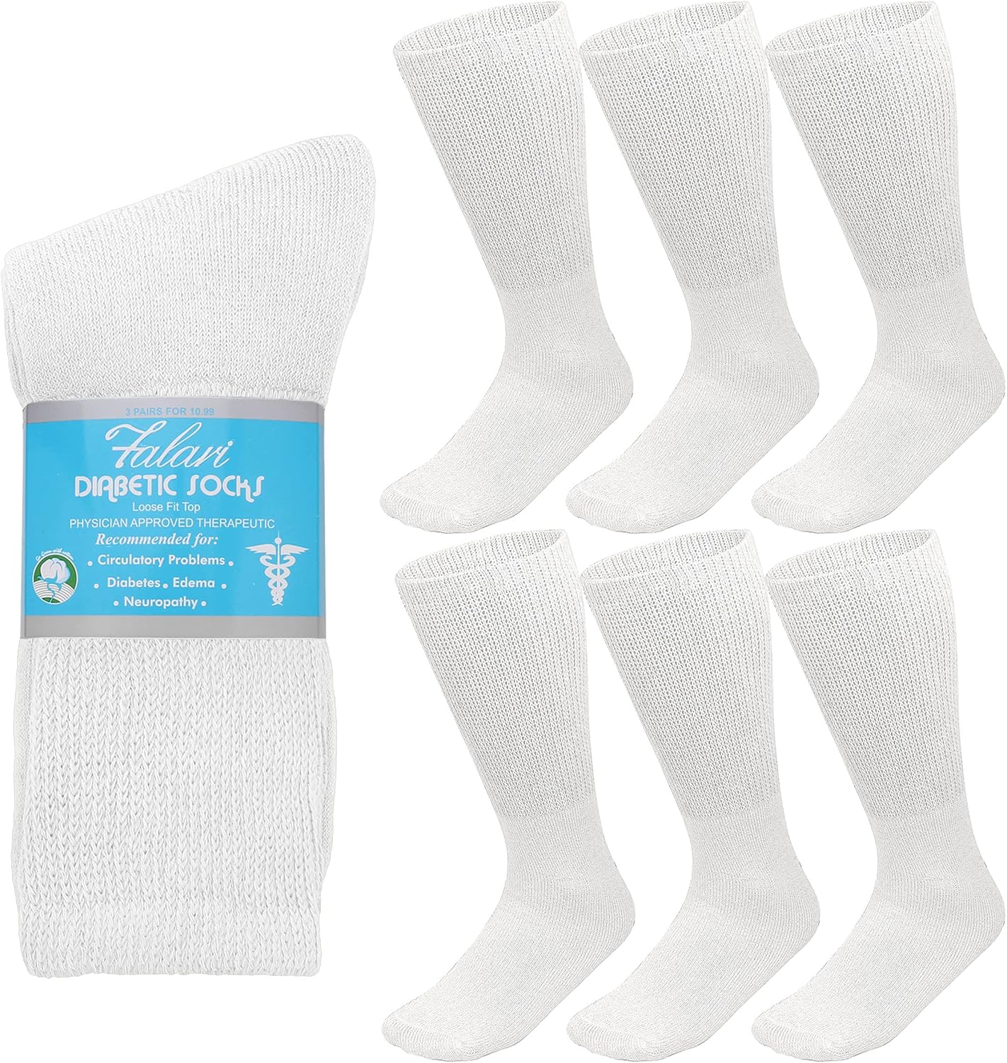 Falari 6-Pack Physicians Approved Diabetic Crew Socks Loose Fit Top Help Blood Circulation (13-15, Gray)
