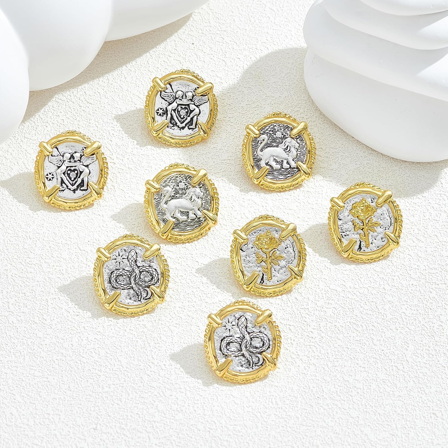 Two Tone Gold and Antique Silver Lucky Retro Stud Earrings image 3