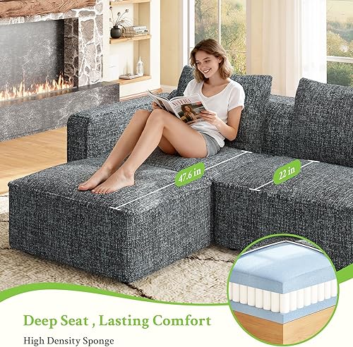 Miniatura 4 de Sofá modular seccional, cómodo sofá de nube de 103 pulgadas, sofás seccionales para sala de estar, sofá moderno en forma de L con otomana móvil,