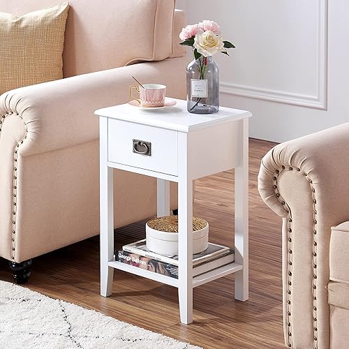 Miniatura 14 de VECELO Juego de 2 mesitas de noche para sala de estar, dormitorio, mesita de noche, muebles de acento vintage para espacios pequeños, patas de Negro