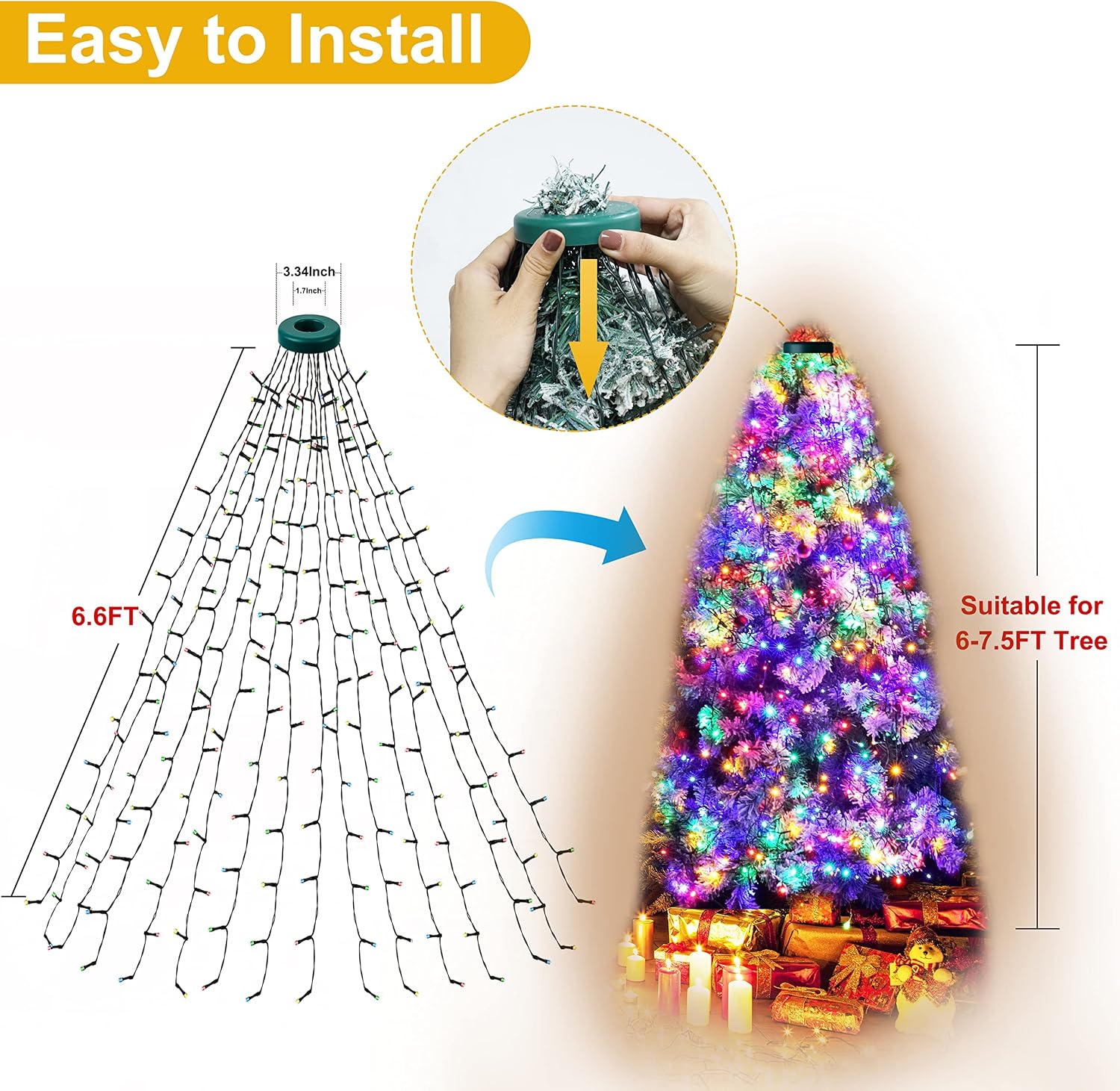 Christmas Tree Lights - Christmas Lights Indoor 400 LED 6.6FT x 16 Drop Christmas Outdoor Lights with 8 Models & Memory Function & Timer Multicolor