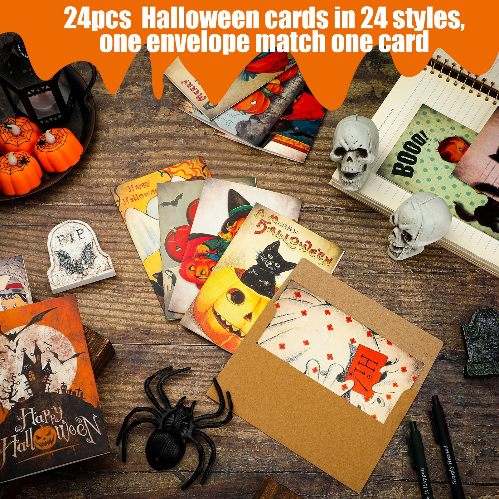 Amazon.com : Yinder 24 Pcs Halloween Vintage Cards with 24 Pcs