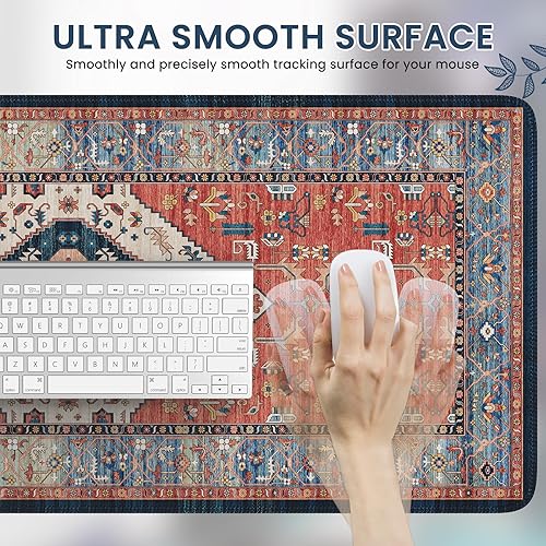 Miniatura 3 de iCasso Tapete de escritorio retro, extra grande, antideslizante, con teclado XXL para el hogar, alfombrilla de mouse larga y extendida con bordes