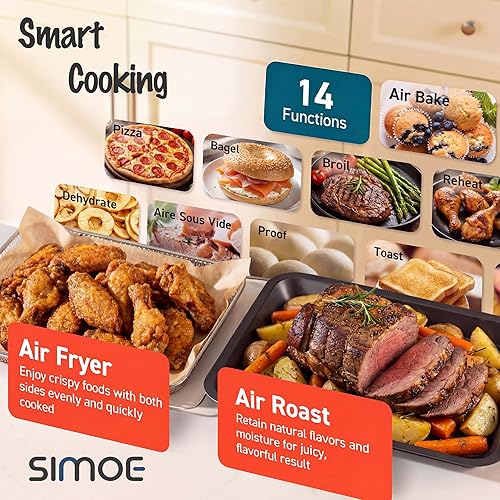 Miniatura 4 de SIMOE Horno freidora de aire de 26 cuartos de galón, horno tostador 14 en 1 con convección de 1700 W, horno de encimera de acero inoxidable con
