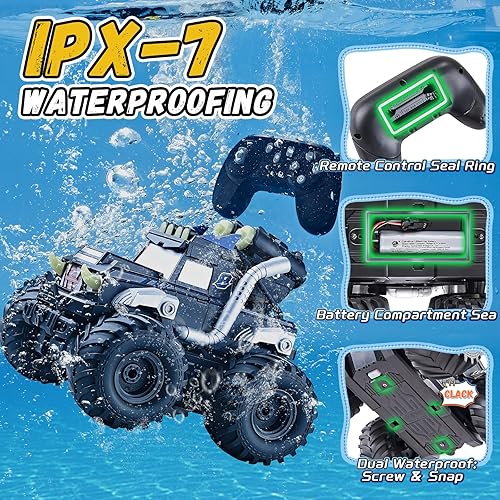Miniatura 7 de Auto de control remoto anfibio 3 en 1, barco a control remotopistola de agua, 2.4 GHz, todo terreno, camiones monstruos impermeables para niños de 4