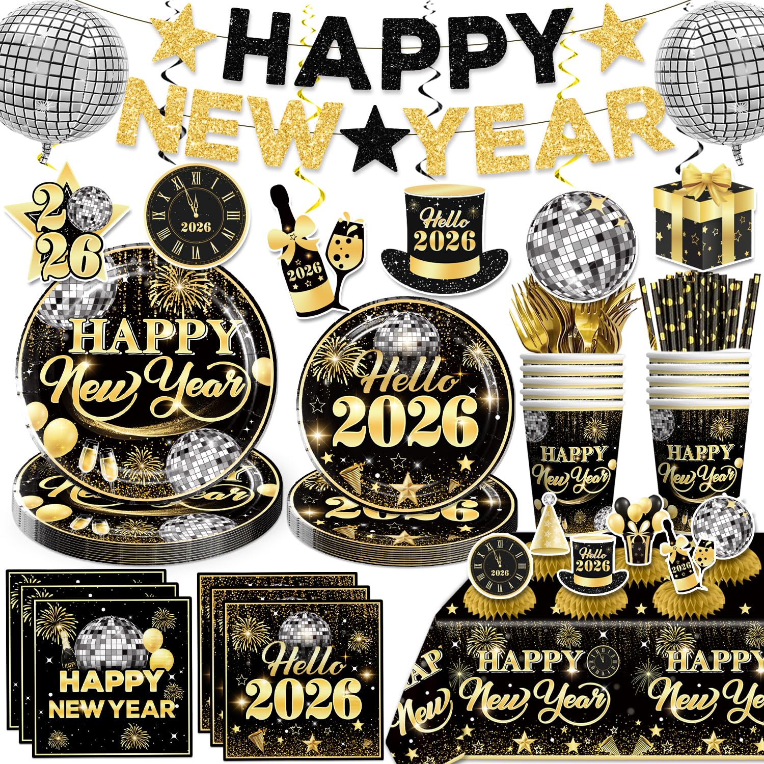 Locker.Ink | Elevate Your New Year Celebration with 24 Must-Have Party Tableware Essentials 172-Piece 2026 New Years Tableware Set
