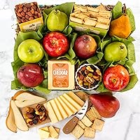 Vista 5 de A Gift Inside Cesta de regalo clásica de fruta fresca con galletas, queso y nueces para días festivos, agradecimientos, cumpleaños, para que una