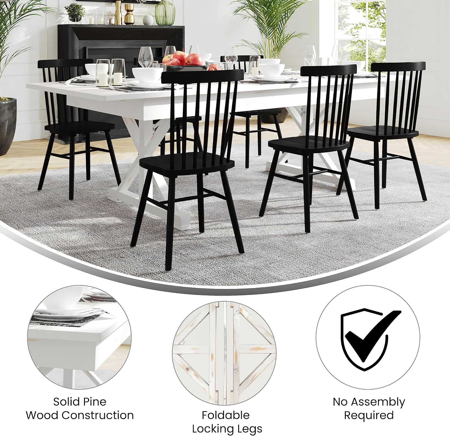 EMMA + OLIVER Elora Folding Farmhouse Dining Room Table with Crisscross Legs, Commercial Grade Rectangular Solid Pine Farm Table for 8, 8' x 40", Antique White