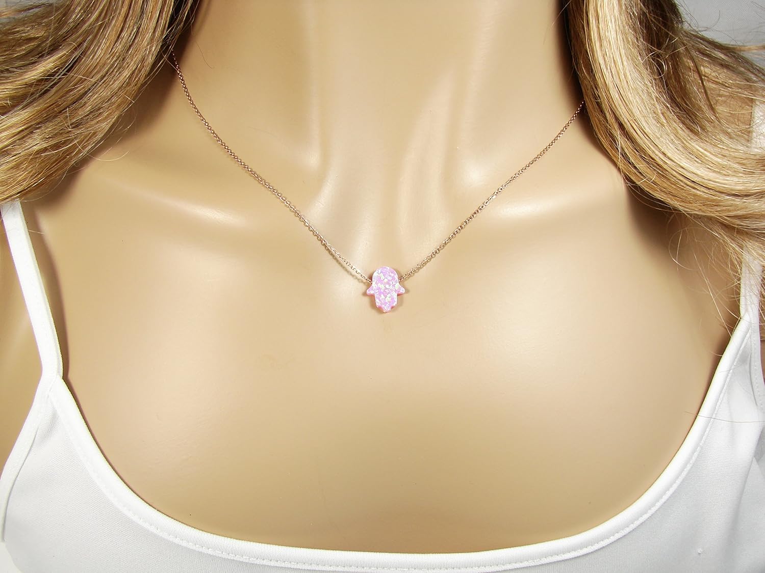 Opal Hamsa Hand Necklace | Rose Gold Sterling Silver Chain